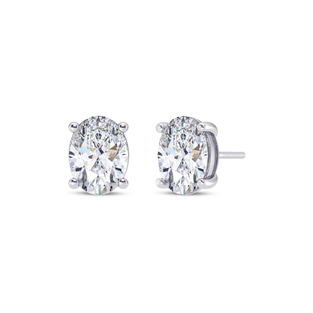 Oval Cut Multiple Carats size Lab Grown Diamond Earstud in 18kt Gold