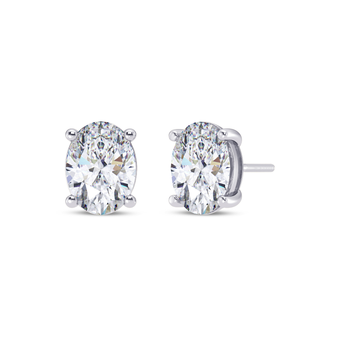 Oval Cut Multiple Carats size Lab Grown Diamond Earstud in 18kt Gold