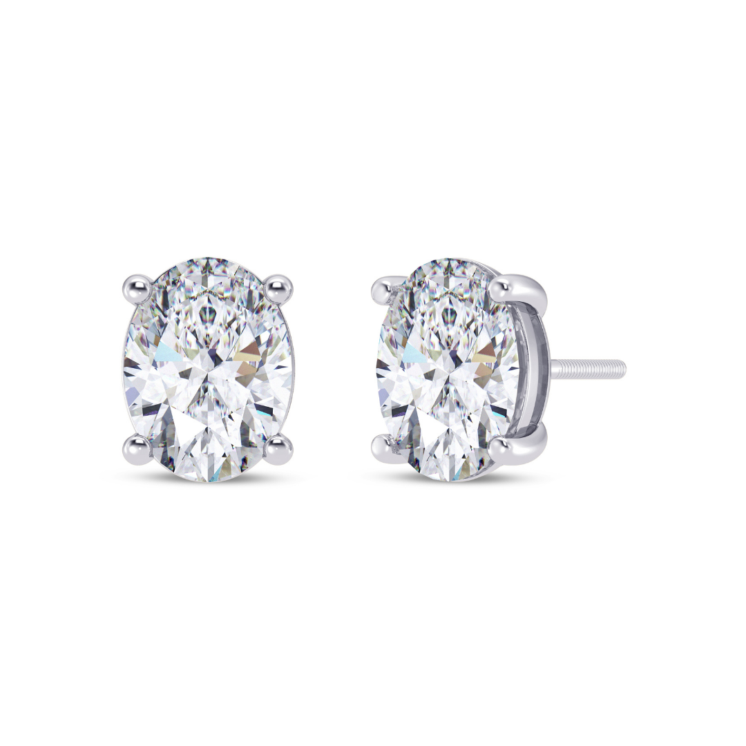 Oval Cut Multiple Carats size Lab Grown Diamond Earstud in 18kt Gold