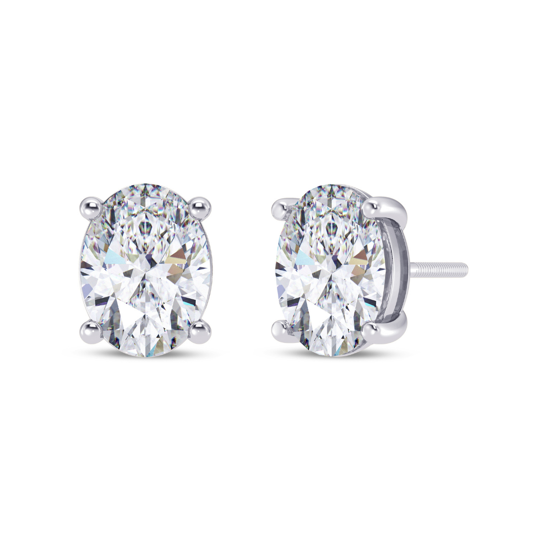 Oval Cut Multiple Carats size Lab Grown Diamond Earstud in 18kt Gold