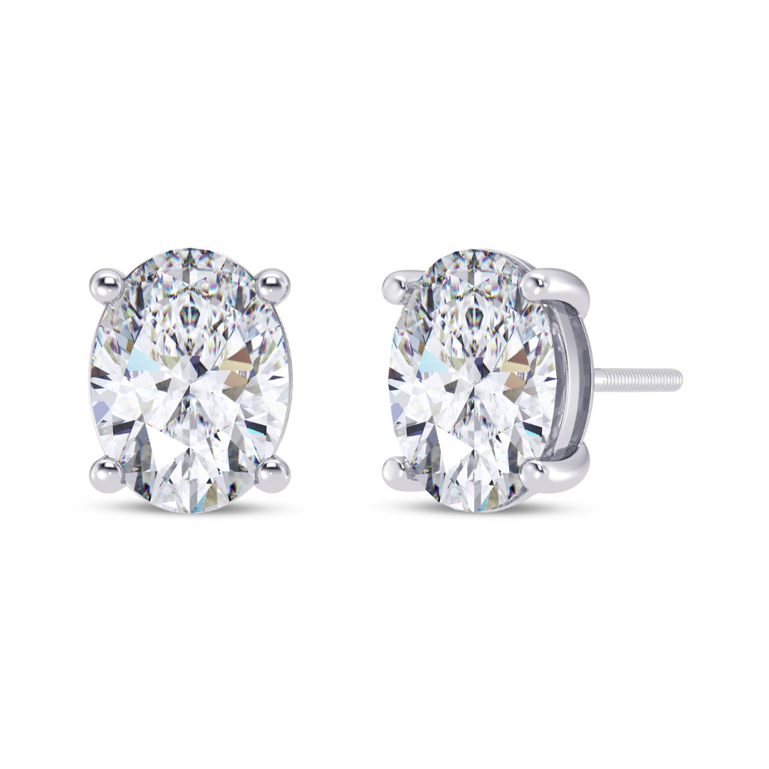 Oval Cut Multiple Carats size Lab Grown Diamond Earstud in 18kt Gold