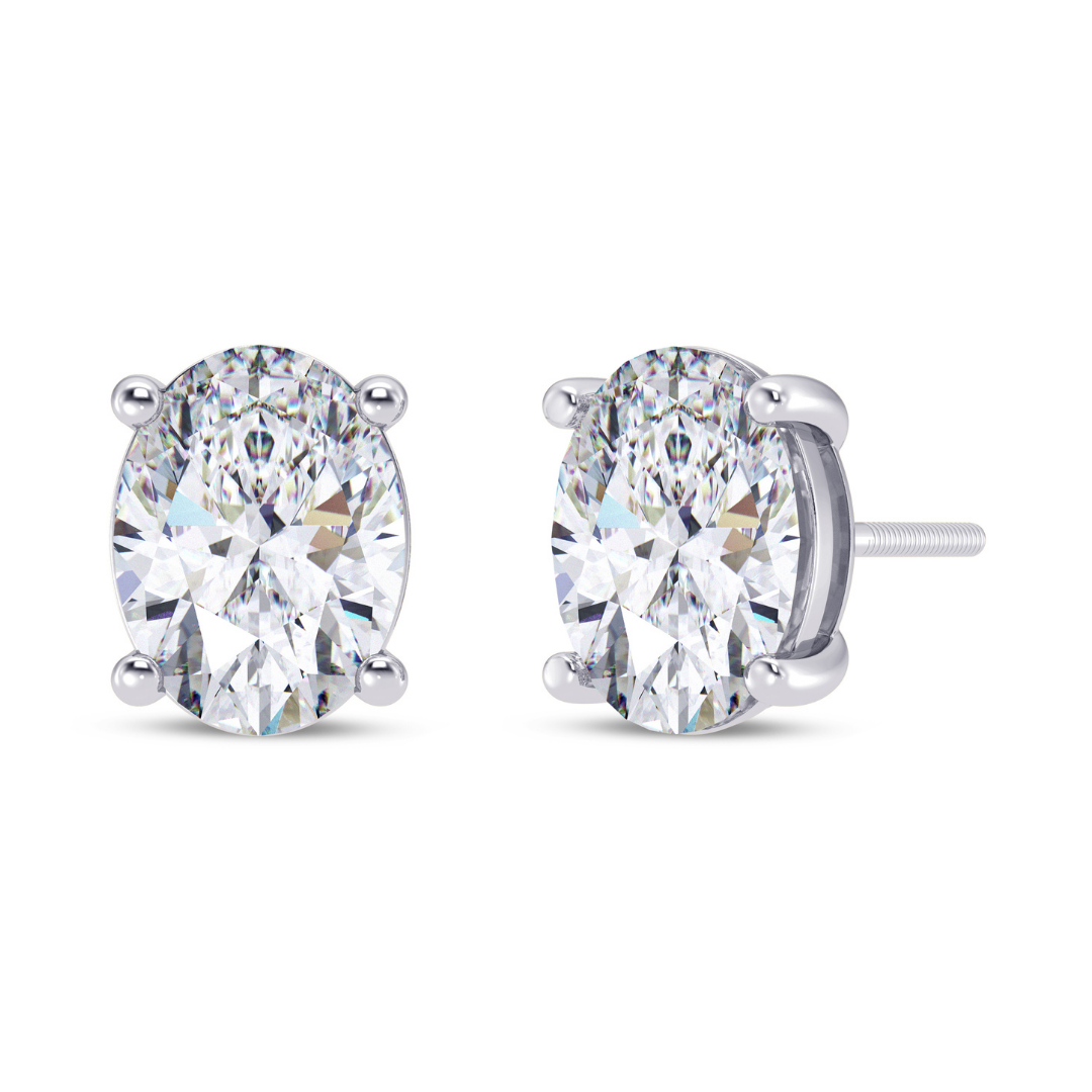 Oval Cut Multiple Carats size Lab Grown Diamond Earstud in 18kt Gold