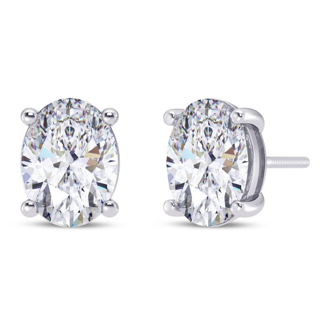 Oval Cut Multiple Carats size Lab Grown Diamond Earstud in 18kt Gold