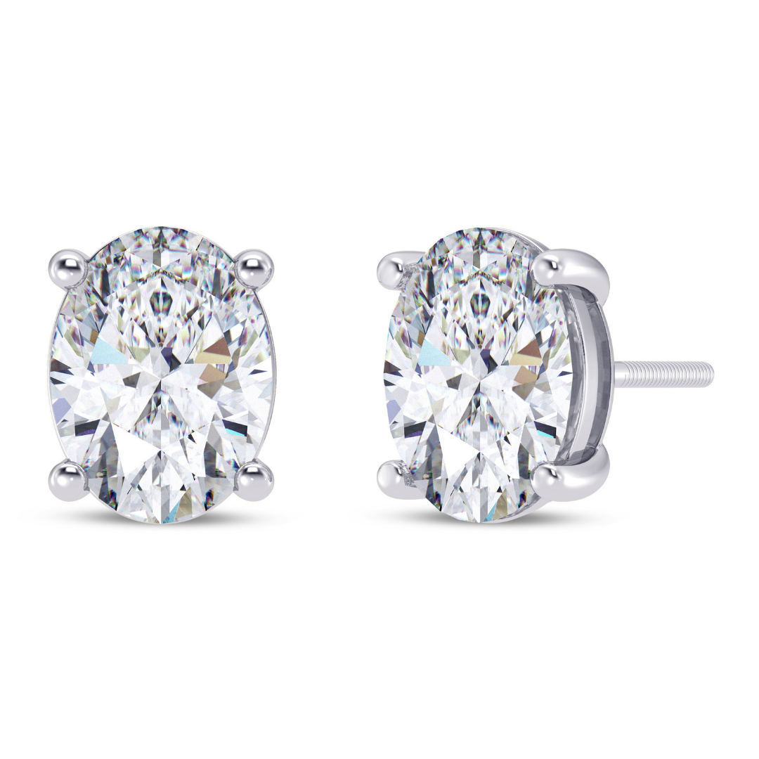 Oval Cut Multiple Carats size Lab Grown Diamond Earstud in 18kt Gold
