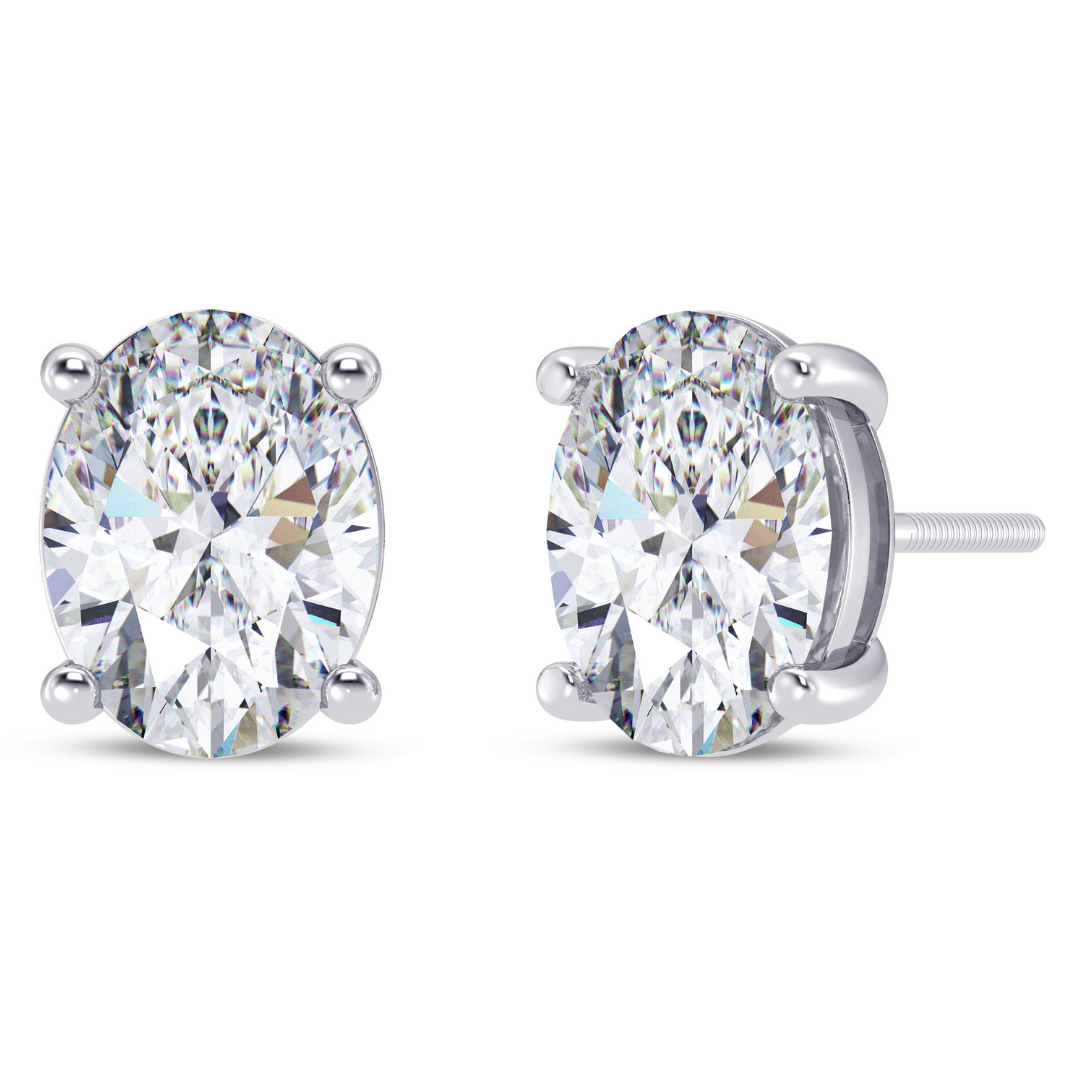 Oval Cut Multiple Carats size Lab Grown Diamond Earstud in 18kt Gold