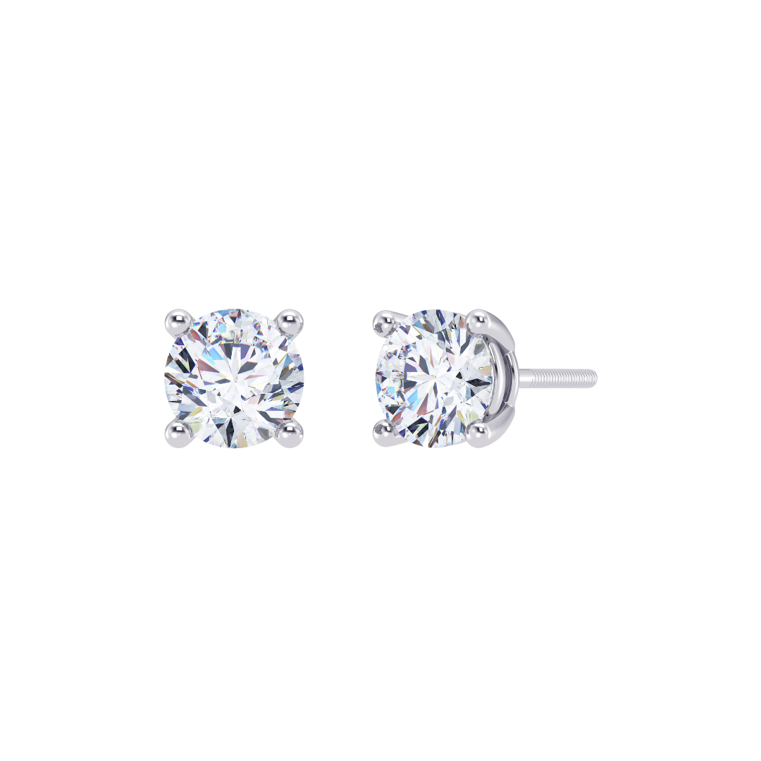 Round Cut Multiple Carats size Lab Grown Diamond 4 Prongs Earstud in 18kt Gold