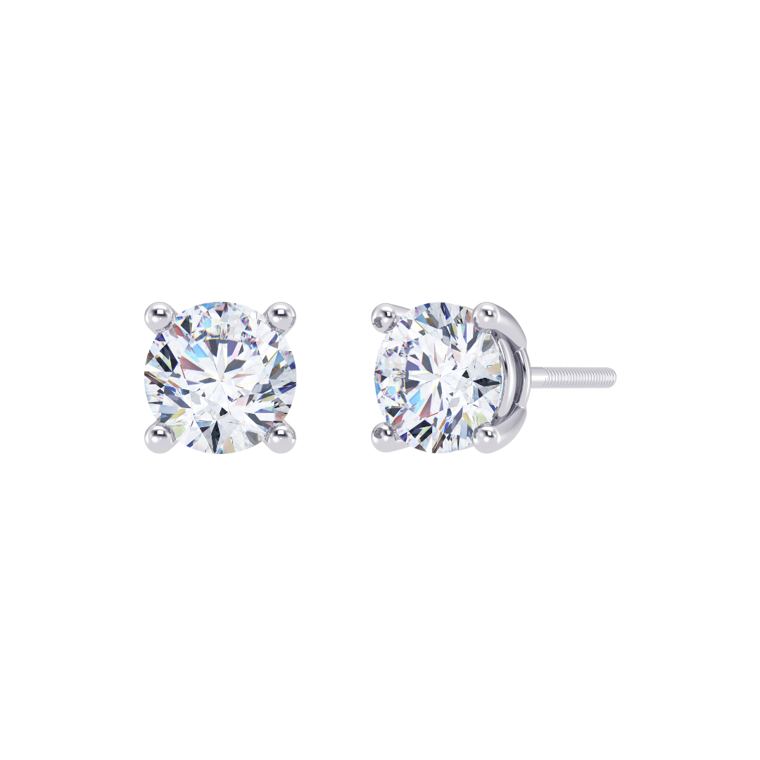 Round Cut Multiple Carats size Lab Grown Diamond 4 Prongs Earstud in 18kt Gold