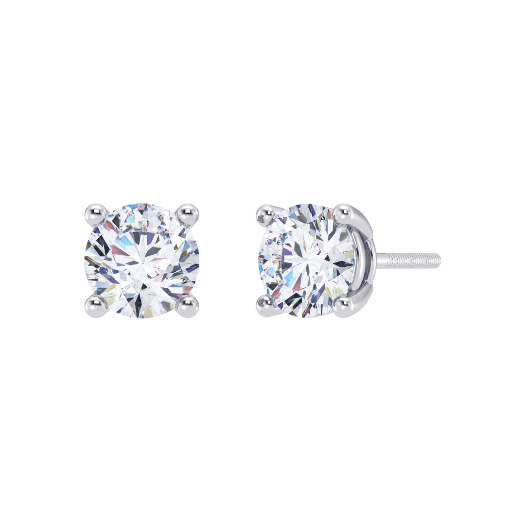 Round Cut Multiple Carats size Lab Grown Diamond 4 Prongs Earstud in 18kt Gold