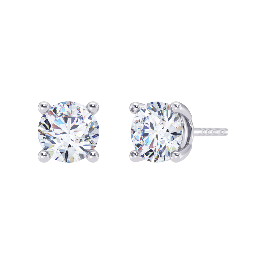 Round Cut Multiple Carats size Lab Grown Diamond 4 Prongs Earstud in 18kt Gold