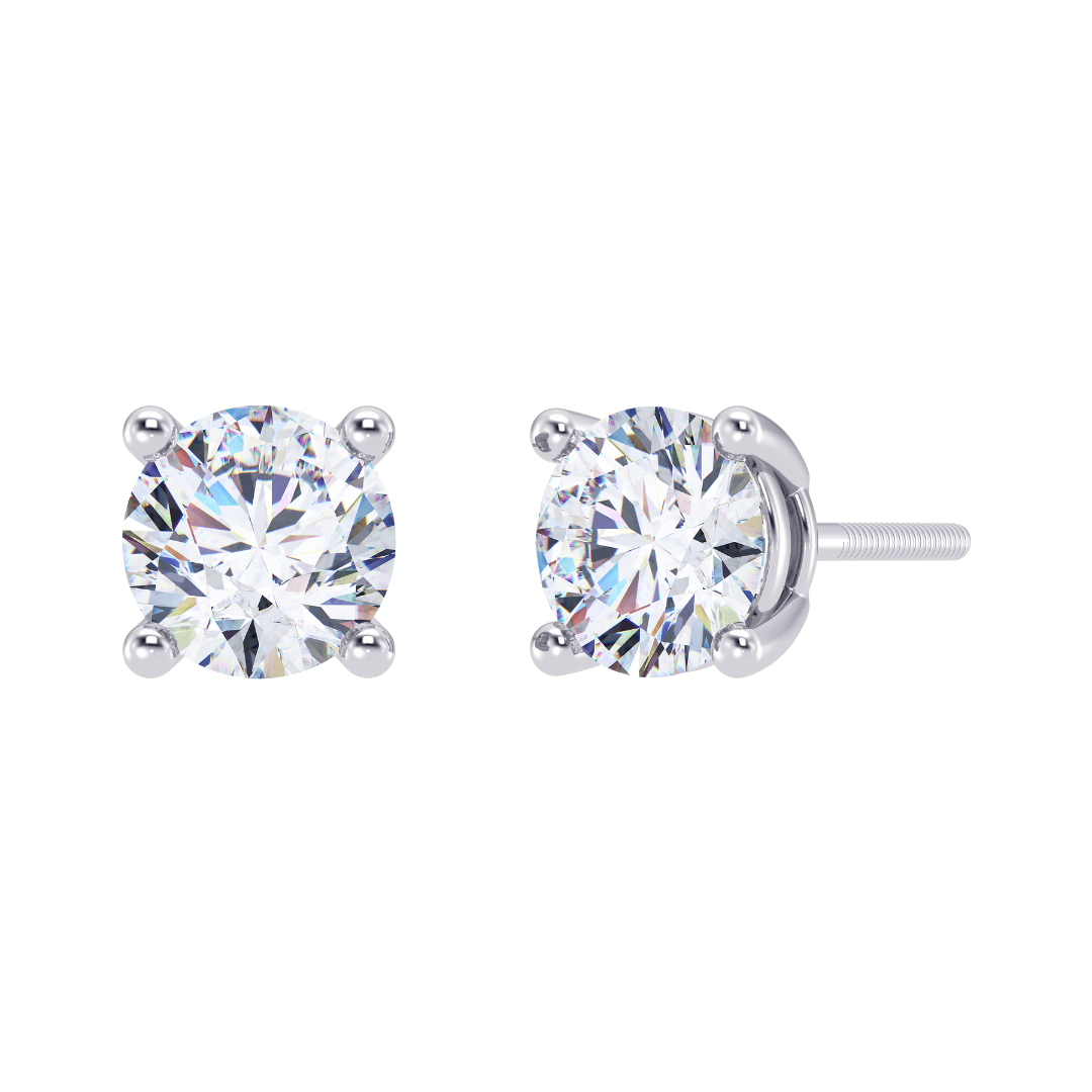 Round Cut Multiple Carats size Lab Grown Diamond 4 Prongs Earstud in 18kt Gold