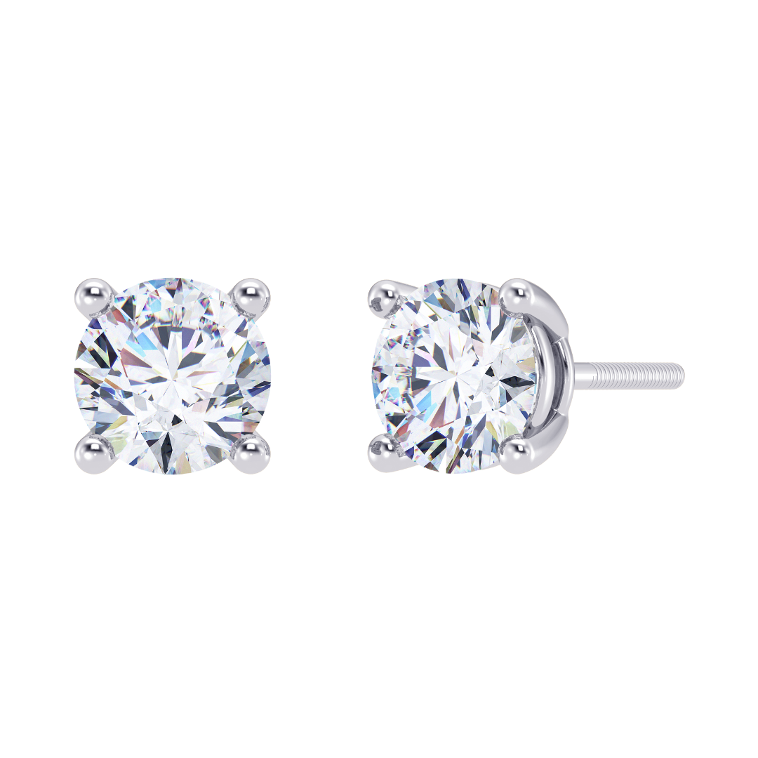 Round Cut Multiple Carats size Lab Grown Diamond 4 Prongs Earstud in 18kt Gold