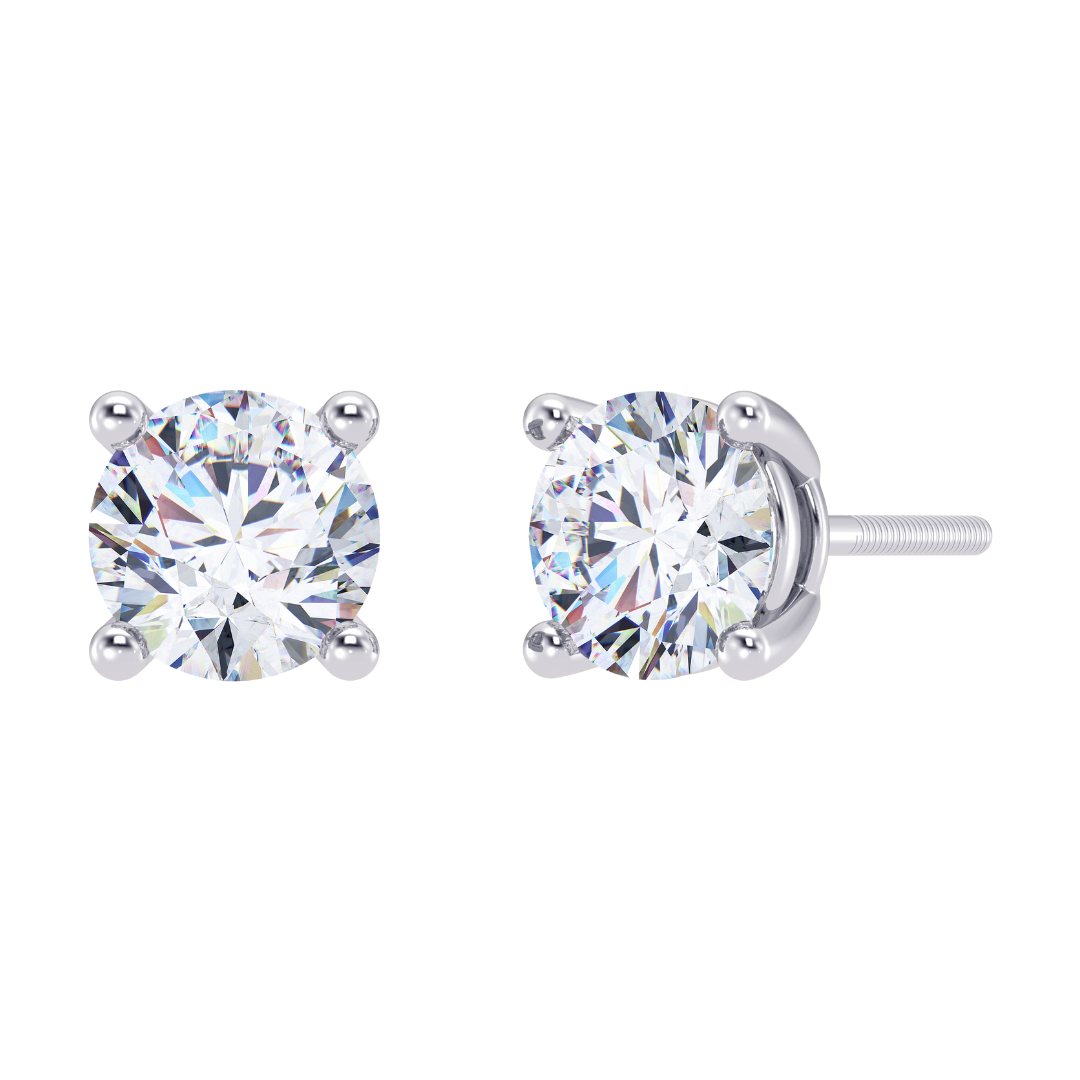Round Cut Multiple Carats size Lab Grown Diamond 4 Prongs Earstud in 18kt Gold
