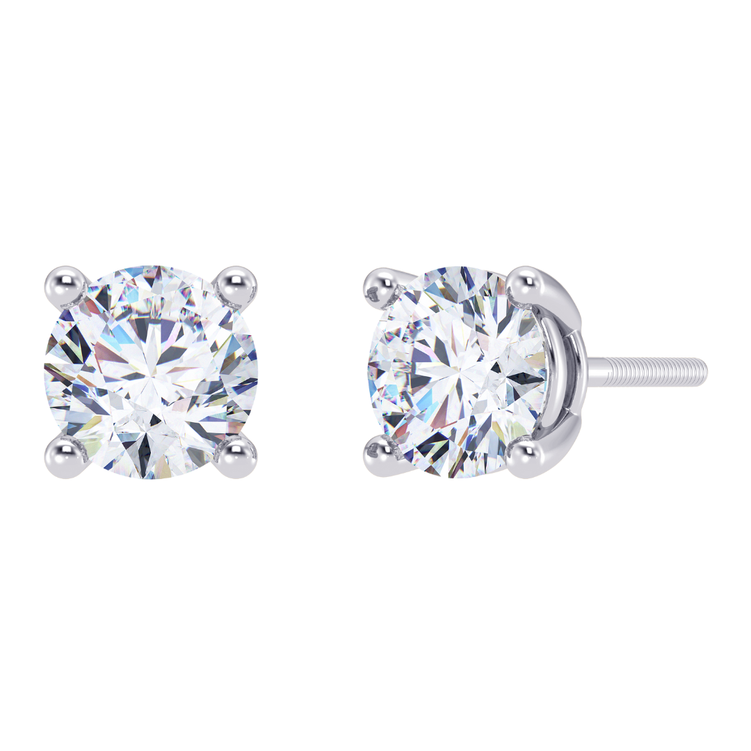 Round Cut Multiple Carats size Lab Grown Diamond 4 Prongs Earstud in 18kt Gold
