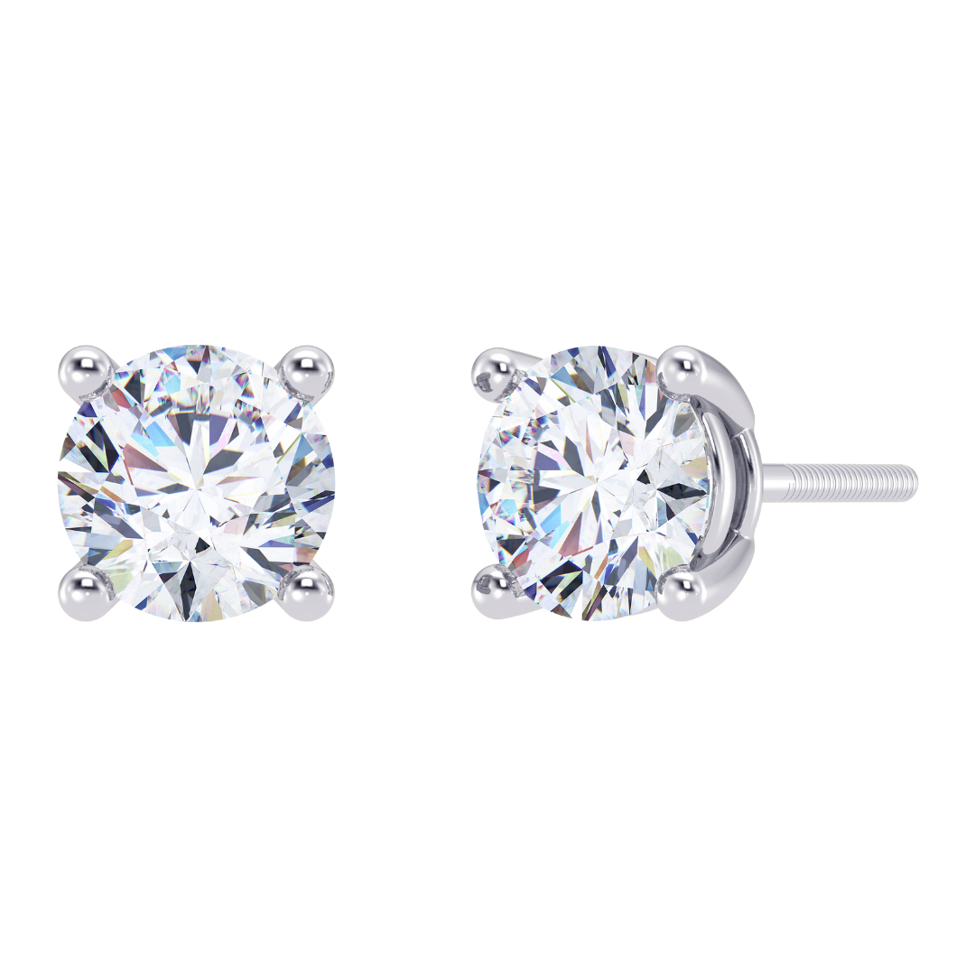 Round Cut Multiple Carats size Lab Grown Diamond 4 Prongs Earstud in 18kt Gold