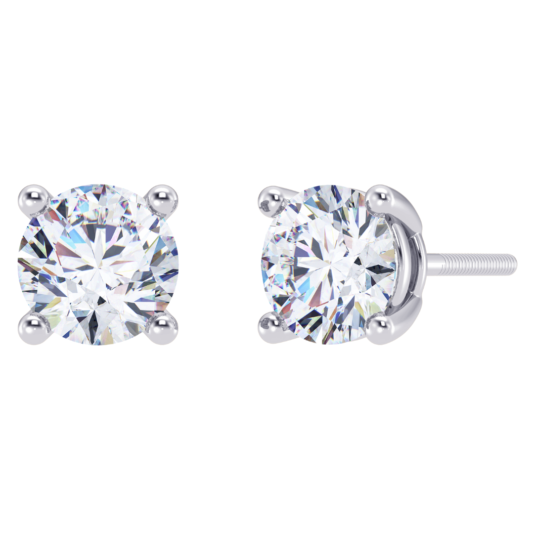 Round Cut Multiple Carats size Lab Grown Diamond 4 Prongs Earstud in 18kt Gold