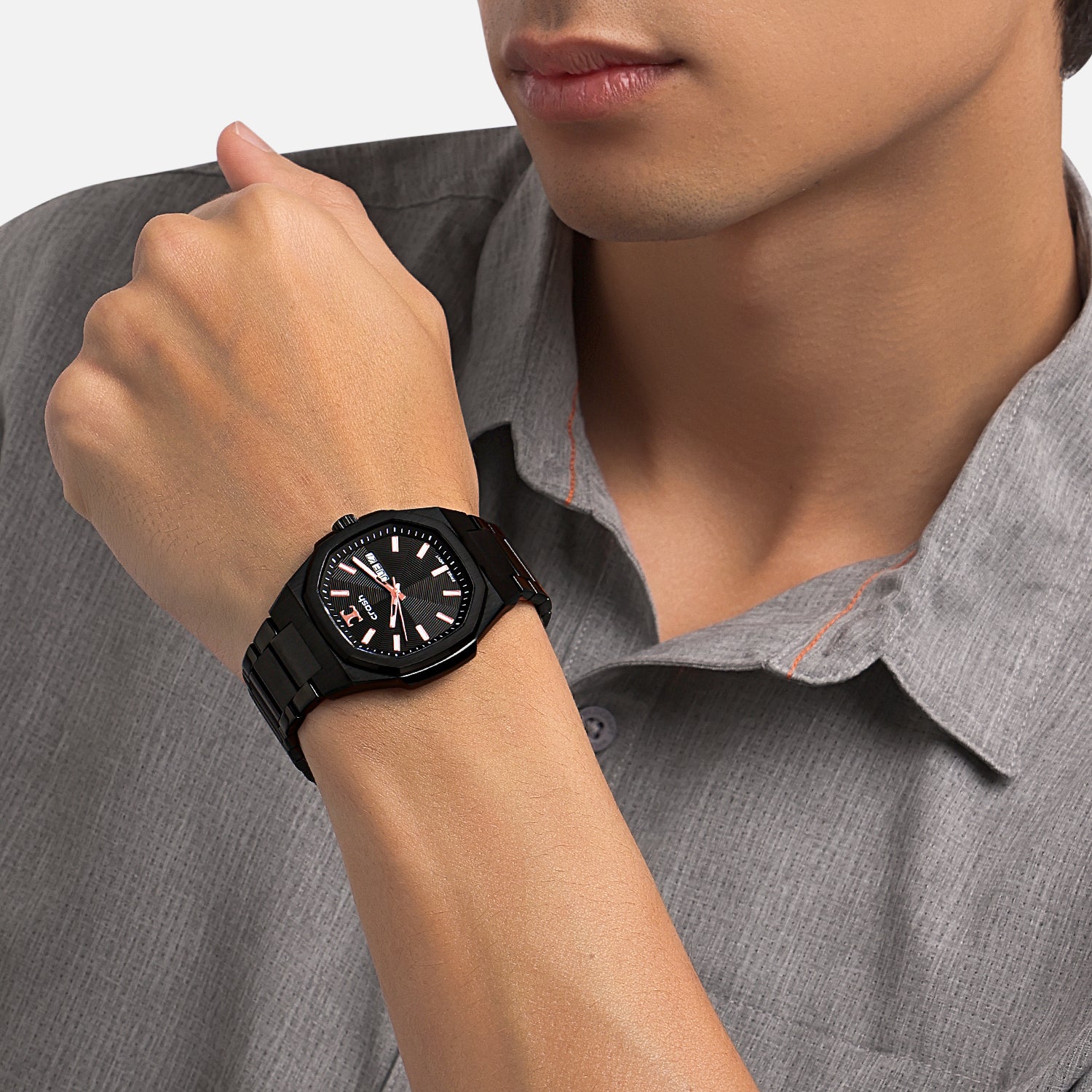 Swiss Movement Octagonal Black Stainless Steel Watch For Men with Black Dial by Crash | SKU : ACC2410