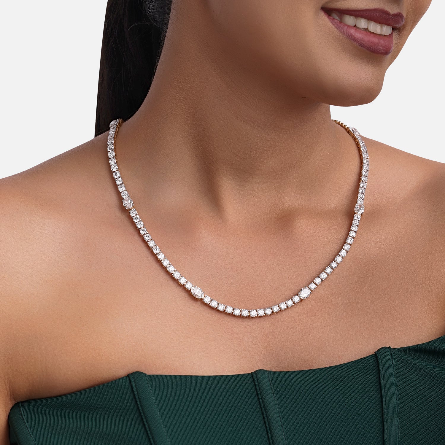 Radiant Lab-Grown Diamond Tennis Necklace in 18K Yellow Gold | SKU : 0004953982