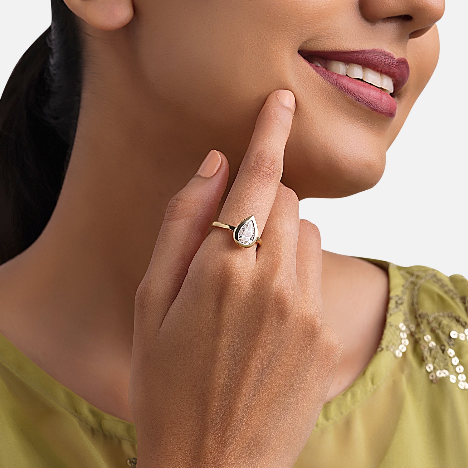 Golden Dew Lab Grown Pear Cut Diamond Ring in Yellow Gold | SKU : 0004953449