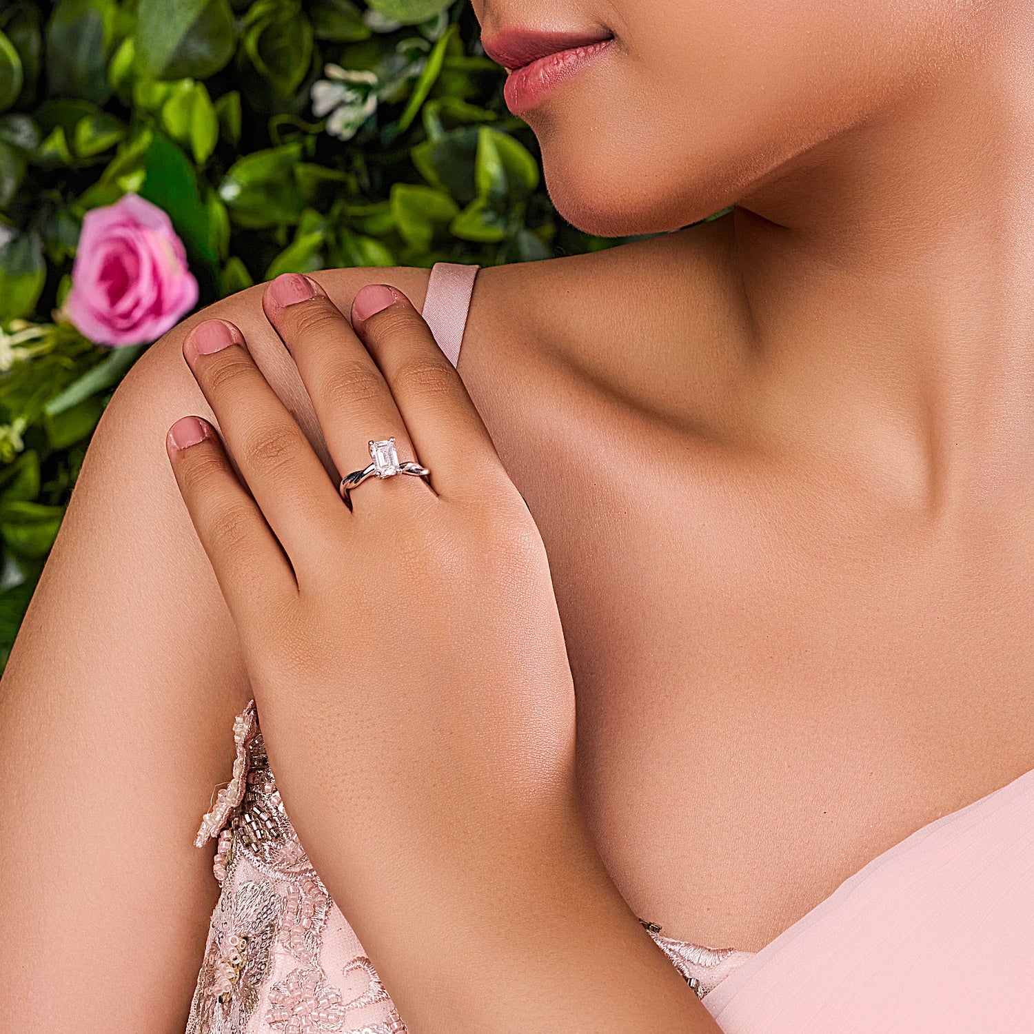 Enchanted Grace Lab Grown Emerald Cut Diamond Ring in White Gold | SKU : 0004953296