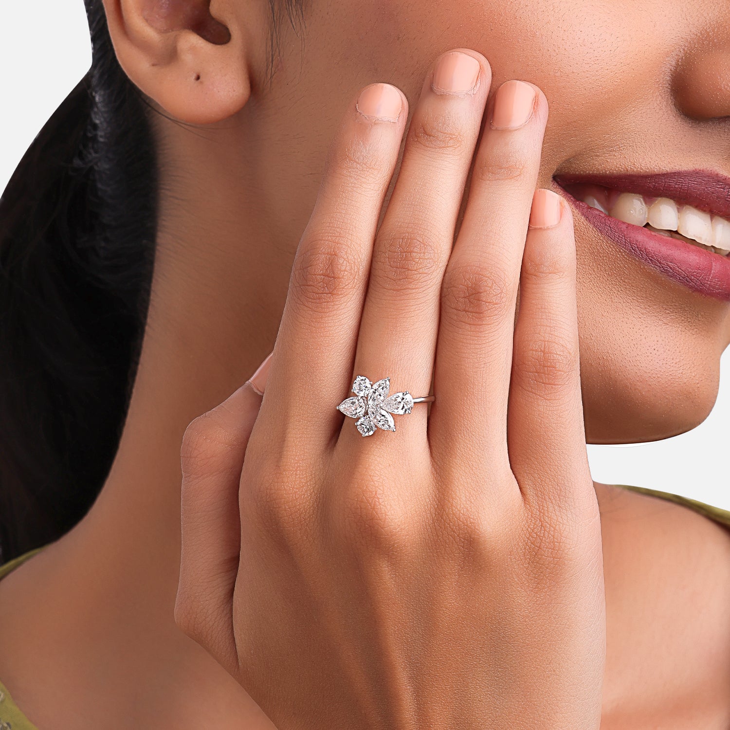 Floral Symphony Diamond Cluster Ring in White Gold | SKU : 0004953388