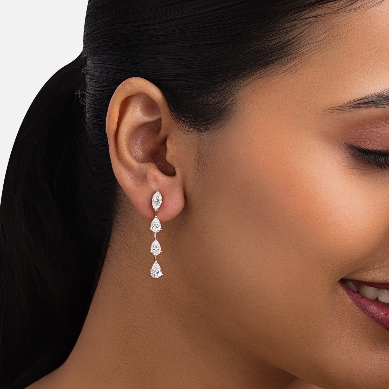 Lab-Grown Marquise and Pear Diamond Drop Earrings in 18K Yellow Gold | SKU : 0004952916