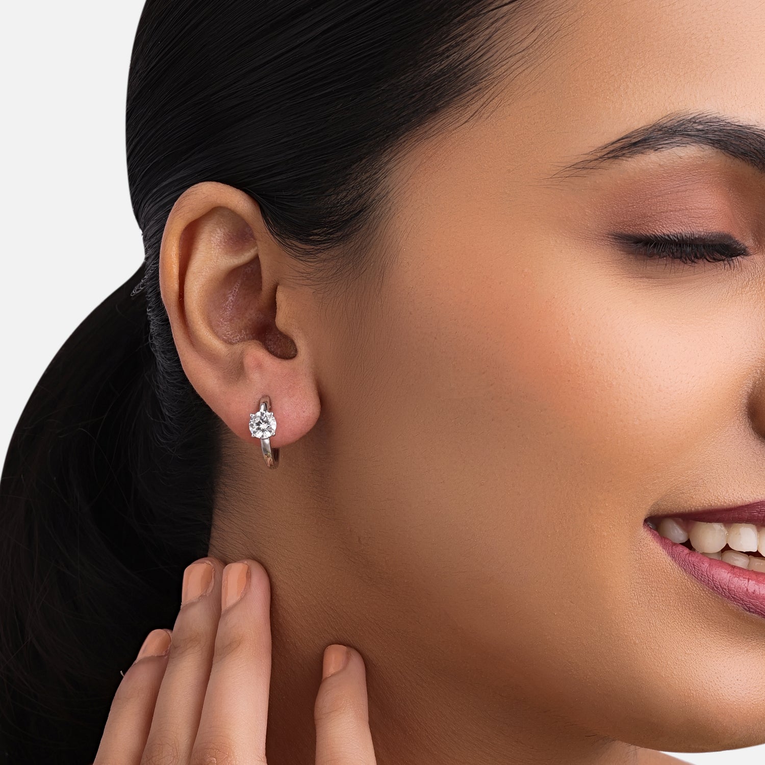 Solitaire Lab-Grown Diamond Hoop Earrings in 18K White Gold | SKU : 0004953661