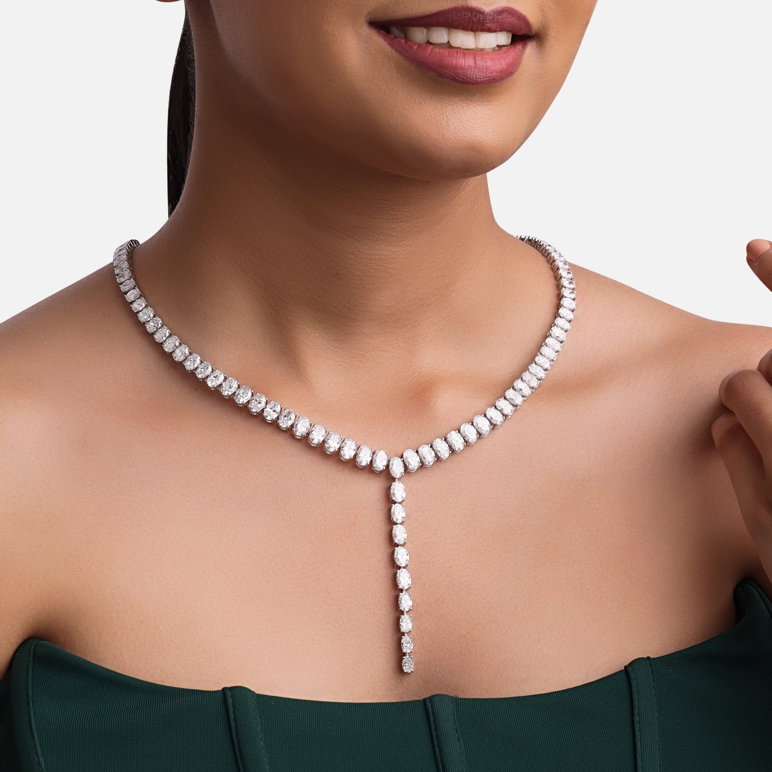 Lab Grown 38.53 Carat Round Brilliant Diamond Y Necklace in 18 Karat White Gold | SKU : 0005099764