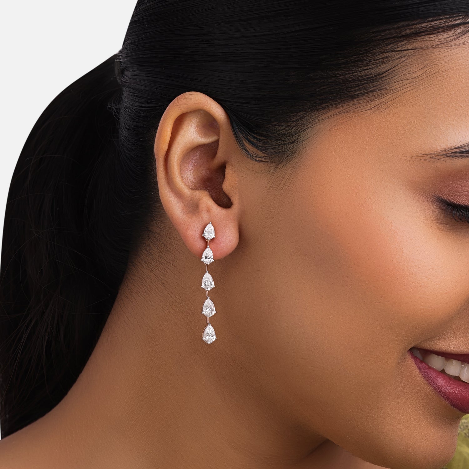 Lab-Grown Pear Diamond Linear Drop Earrings in 18K Rose Gold | SKU : 0004952930
