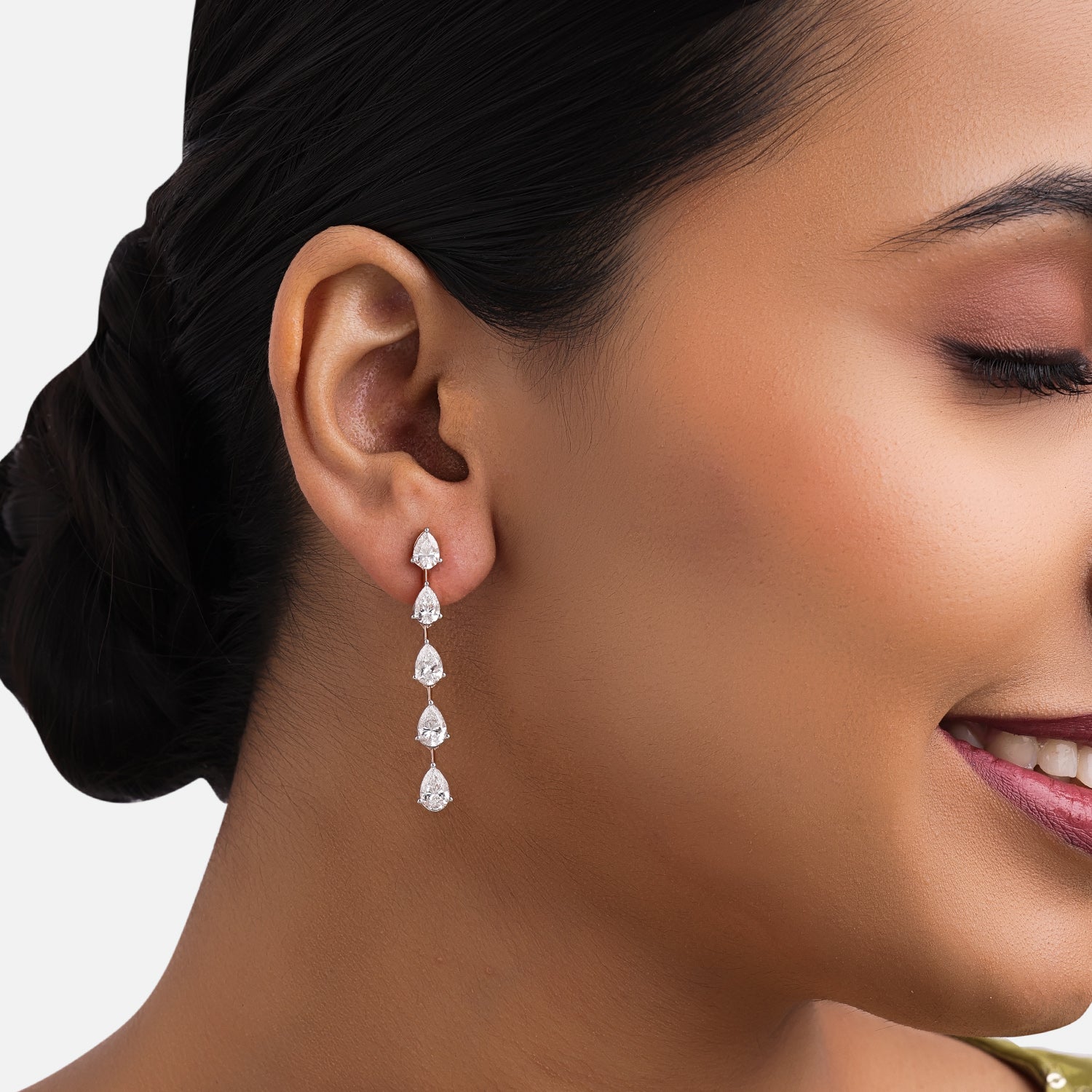 Lab-Grown Pear Diamond Linear Drop Earrings in 18K White Gold | SKU : 0004953760