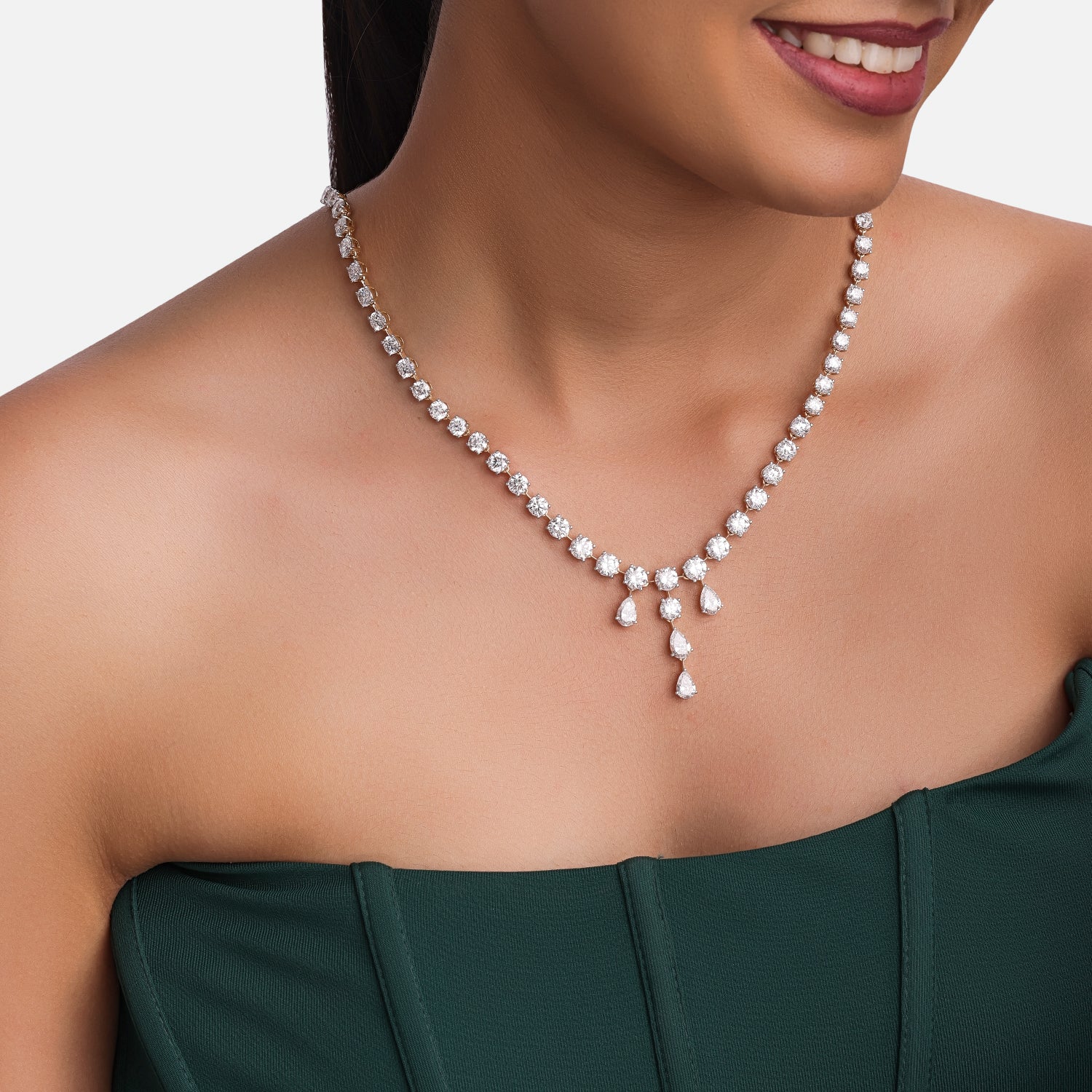 Radiant Cascade Lab-Grown Diamond Necklace in Yellow Gold | SKU : 0004953692