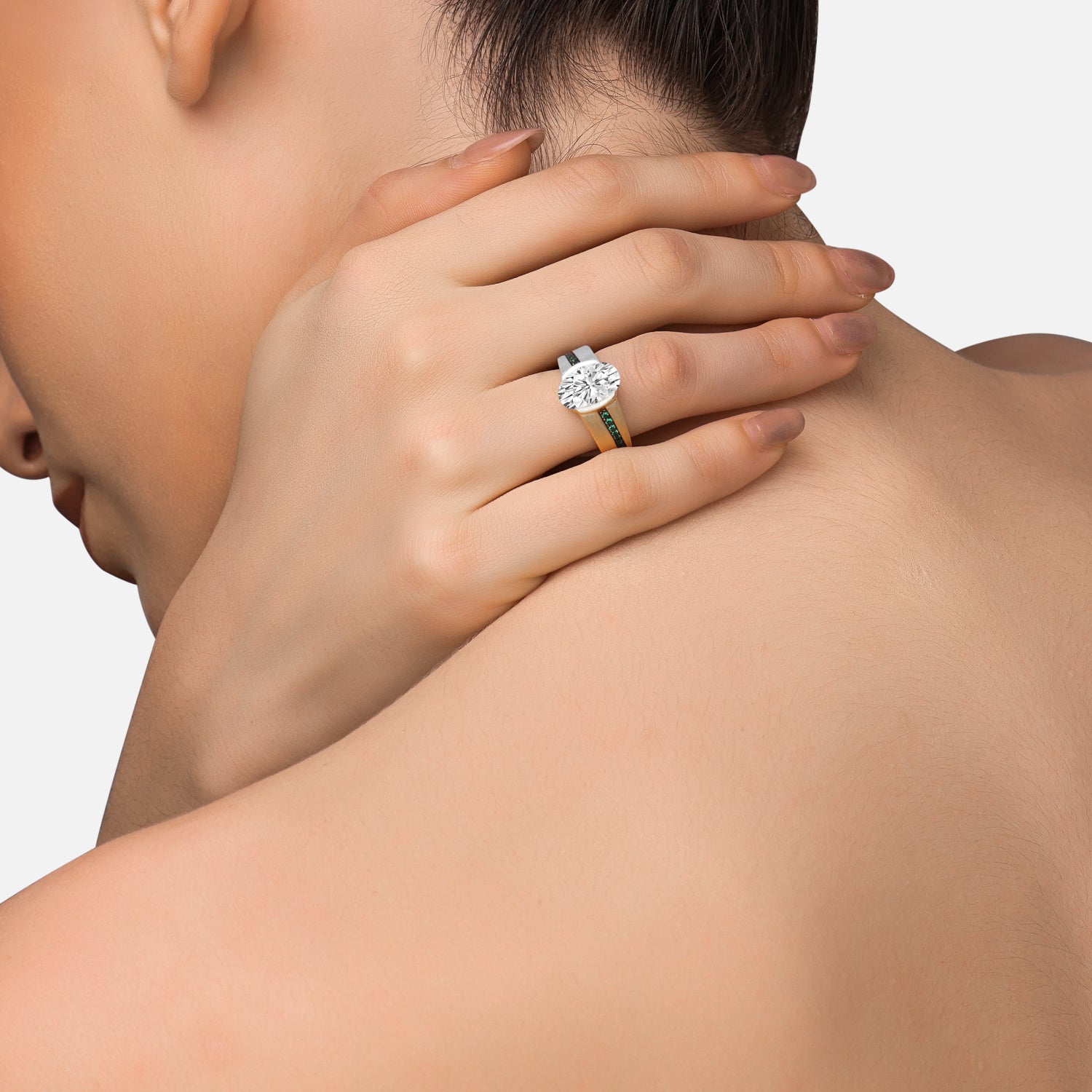 Contemporary Oval-Cut Lab Grown Diamond Ring in Dual-Tone Gold | SKU: 0006509378