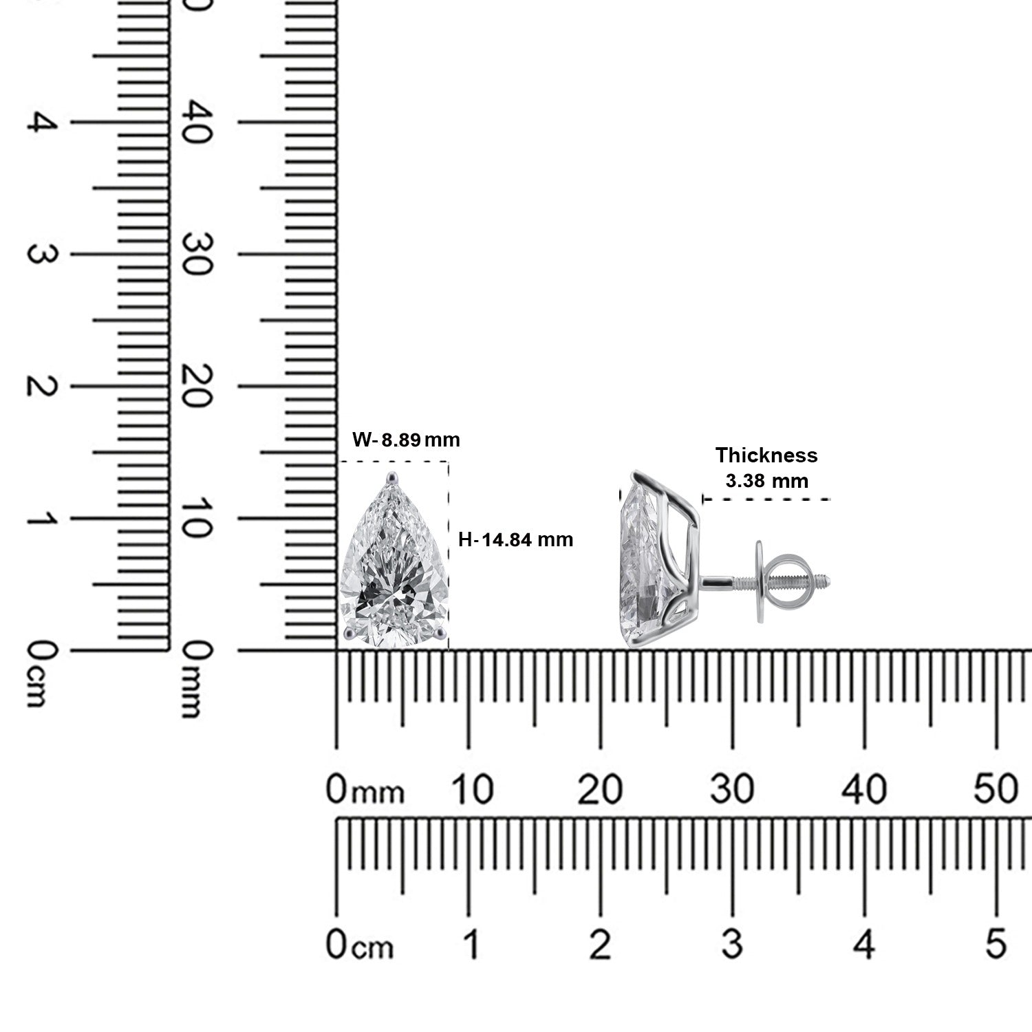 Pear Step-Cut Lab Grown Diamond Solitaire Stud Earrings in White Gold | SKU : 0004709763