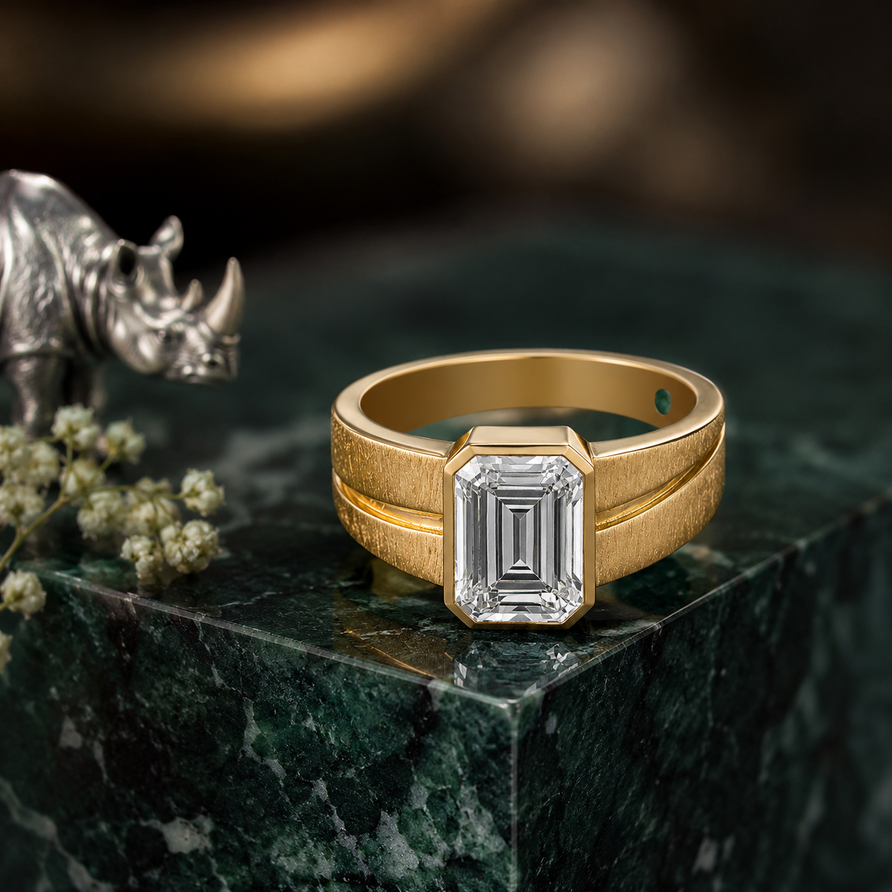 Bold Bezel Set Emerald Cut Lab Grown Diamond Ring | SKU: 0006494131