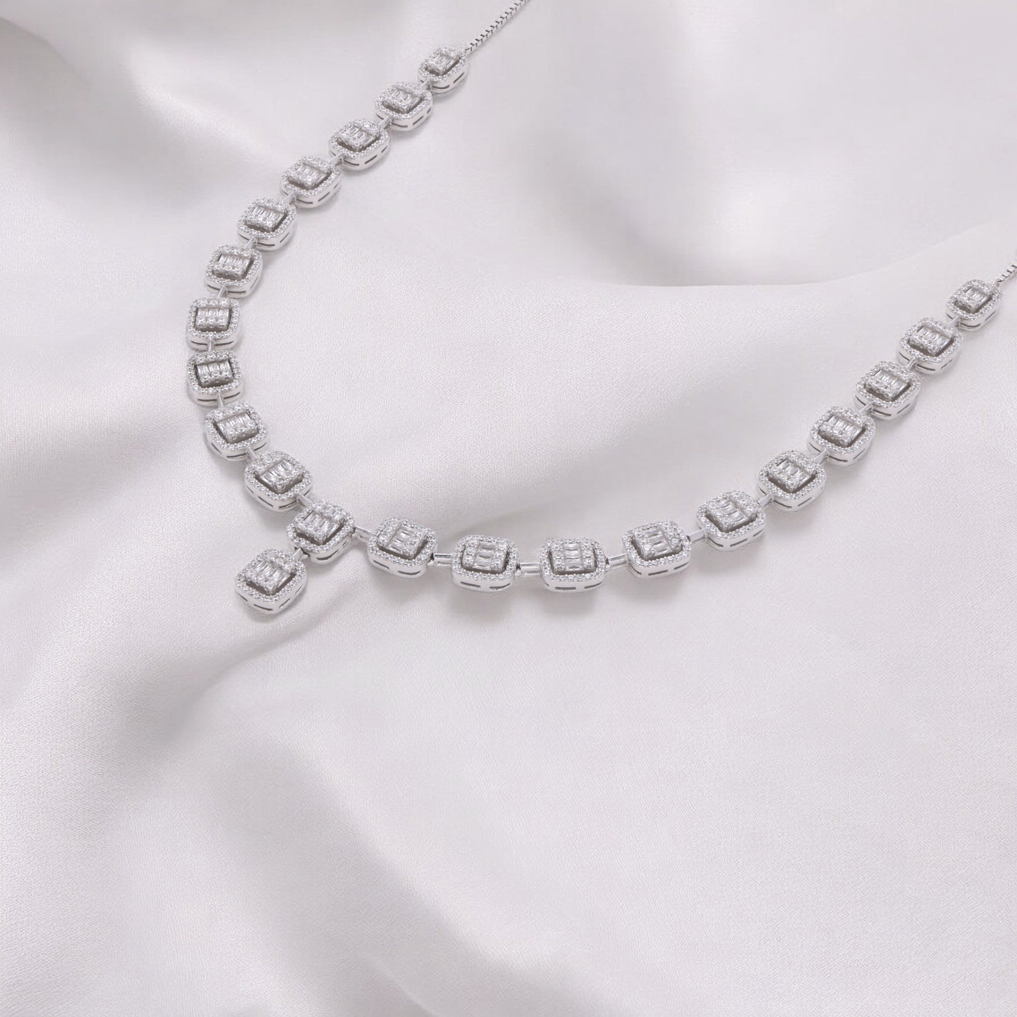 Sterling Silver Lightweight Fancy Necklace with Cubic Zirconia | SKU : 0003109090, 0003109052, 0003109076