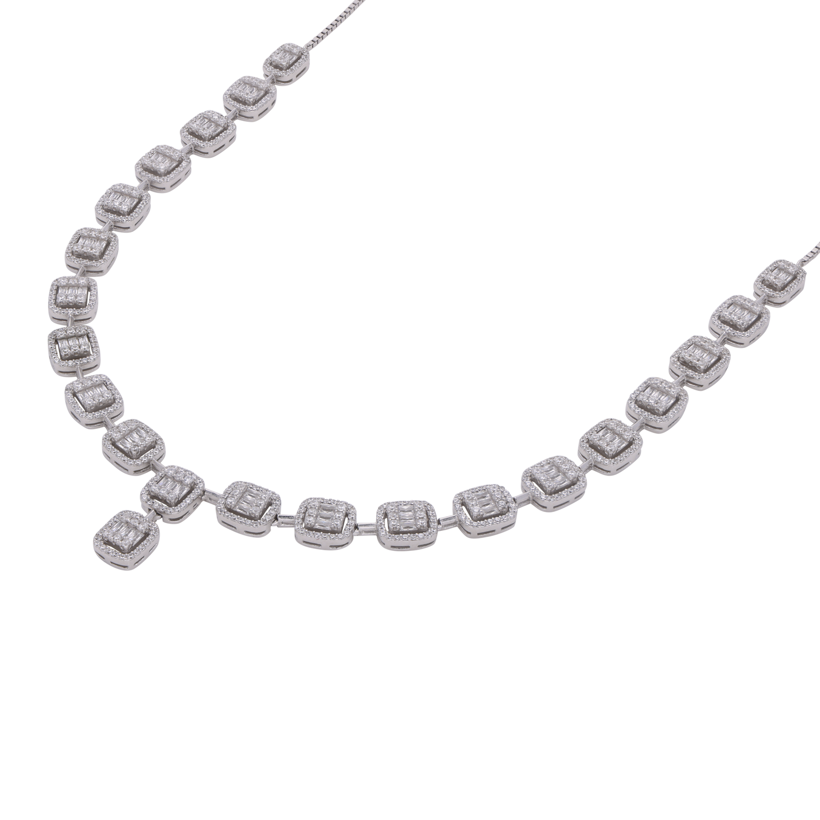 Sterling Silver Lightweight Fancy Necklace with Cubic Zirconia SKU