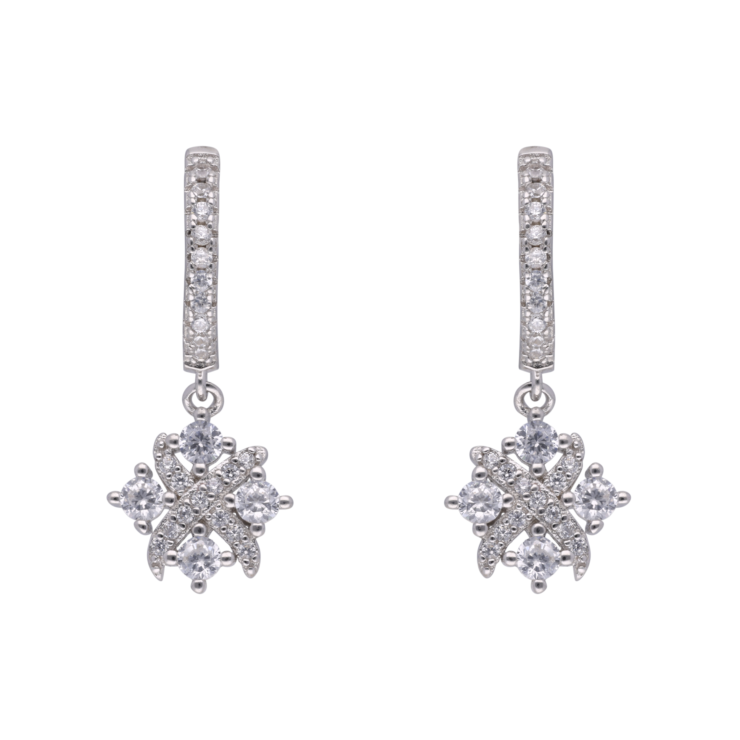Blossom Sparkle: Floral Design Sterling Silver Eardrops with Cubic Zirconia | SKU : 0003109250, 0003109267, 0003109274, 0003109281, 0003109304