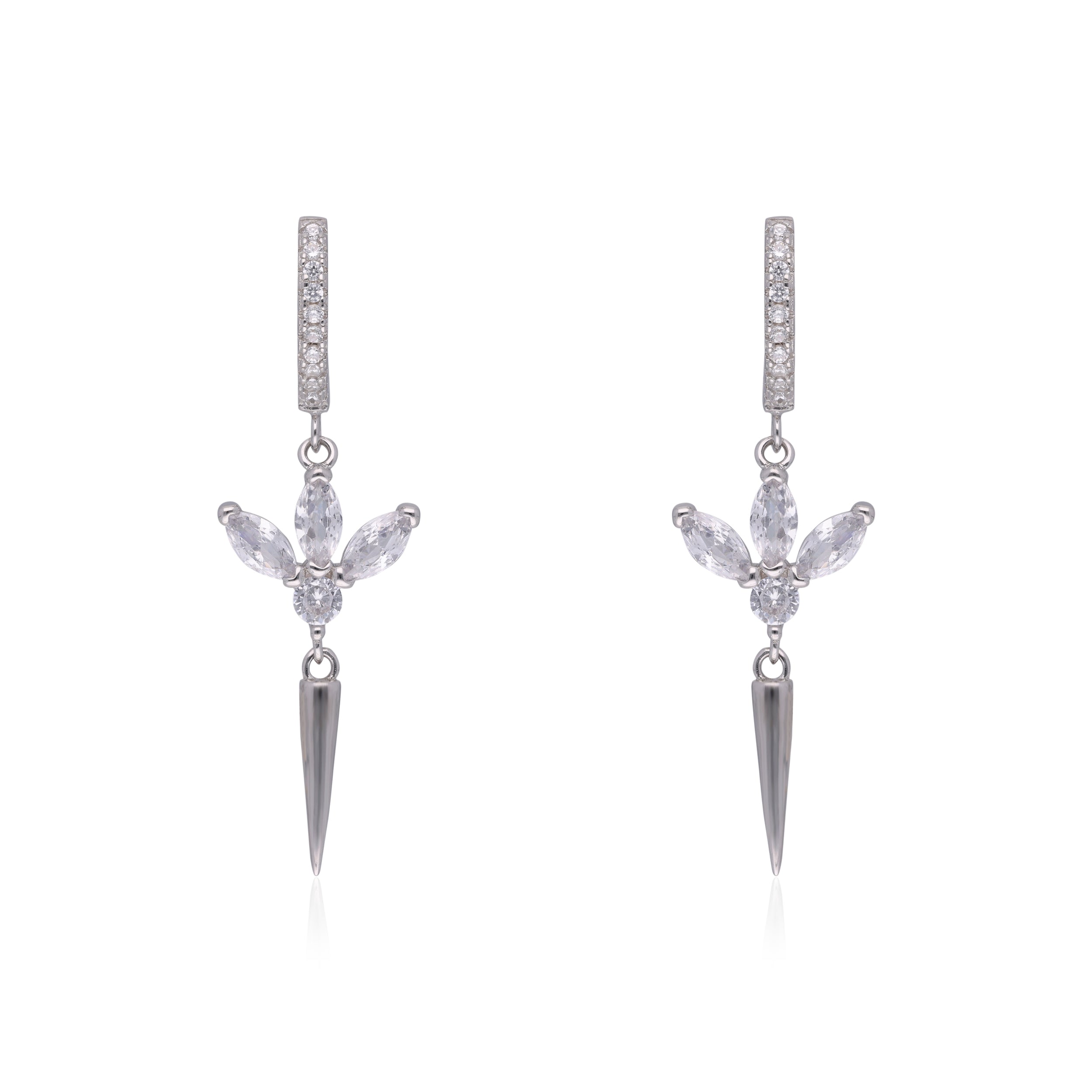 Blossom Sparkle: Floral Design Sterling Silver Eardrops with Cubic Zirconia | SKU : 0003109366, 0003109359, 0003109397, 0003109380, 0003109373