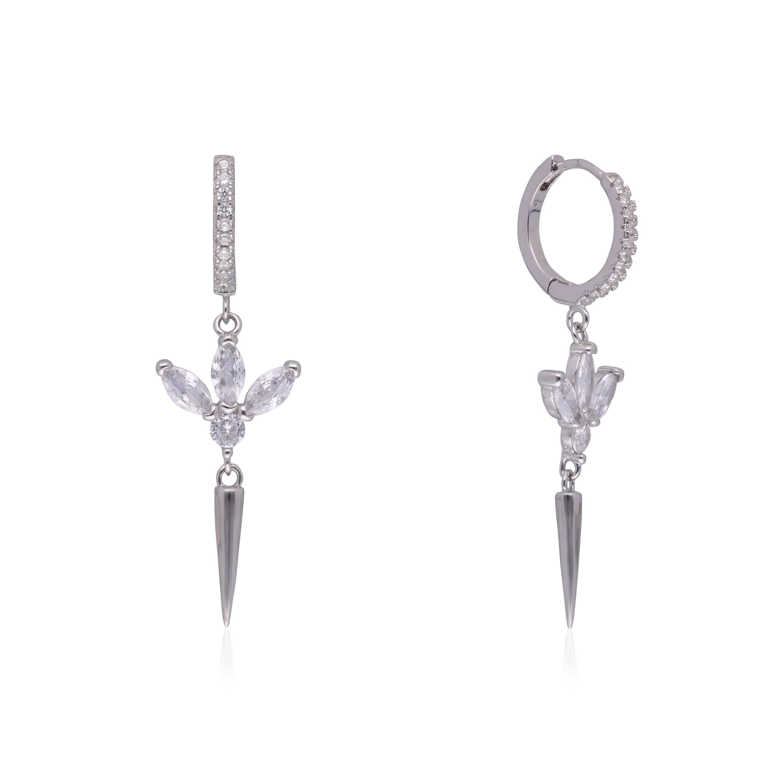 Blossom Sparkle: Floral Design Sterling Silver Eardrops with Cubic Zirconia | SKU : 0003109366, 0003109359, 0003109397, 0003109380, 0003109373