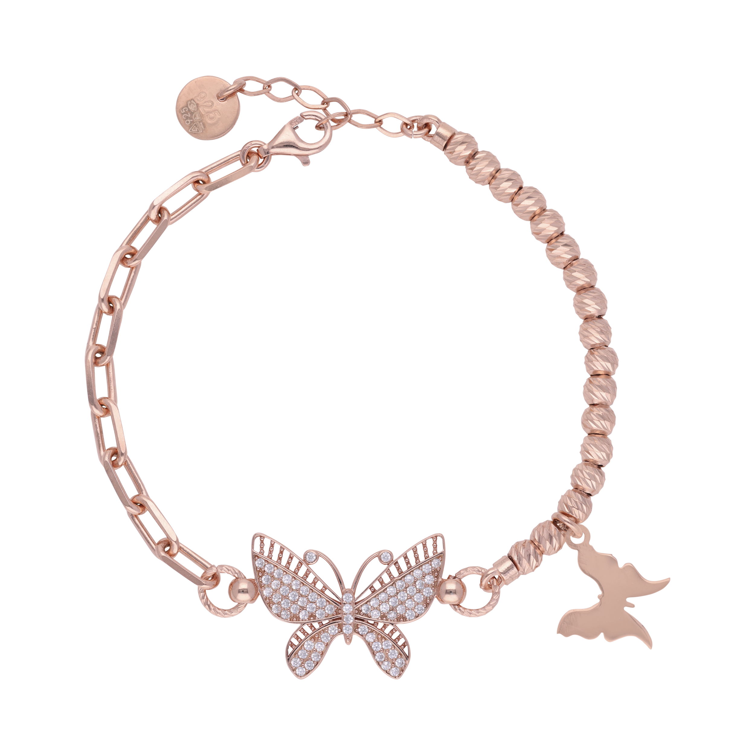 Ethereal Butterfly Rose Gold Charm Bracelet | SKU:0003110102, 0003110089, 0003110072, 0003110096, 0003110065