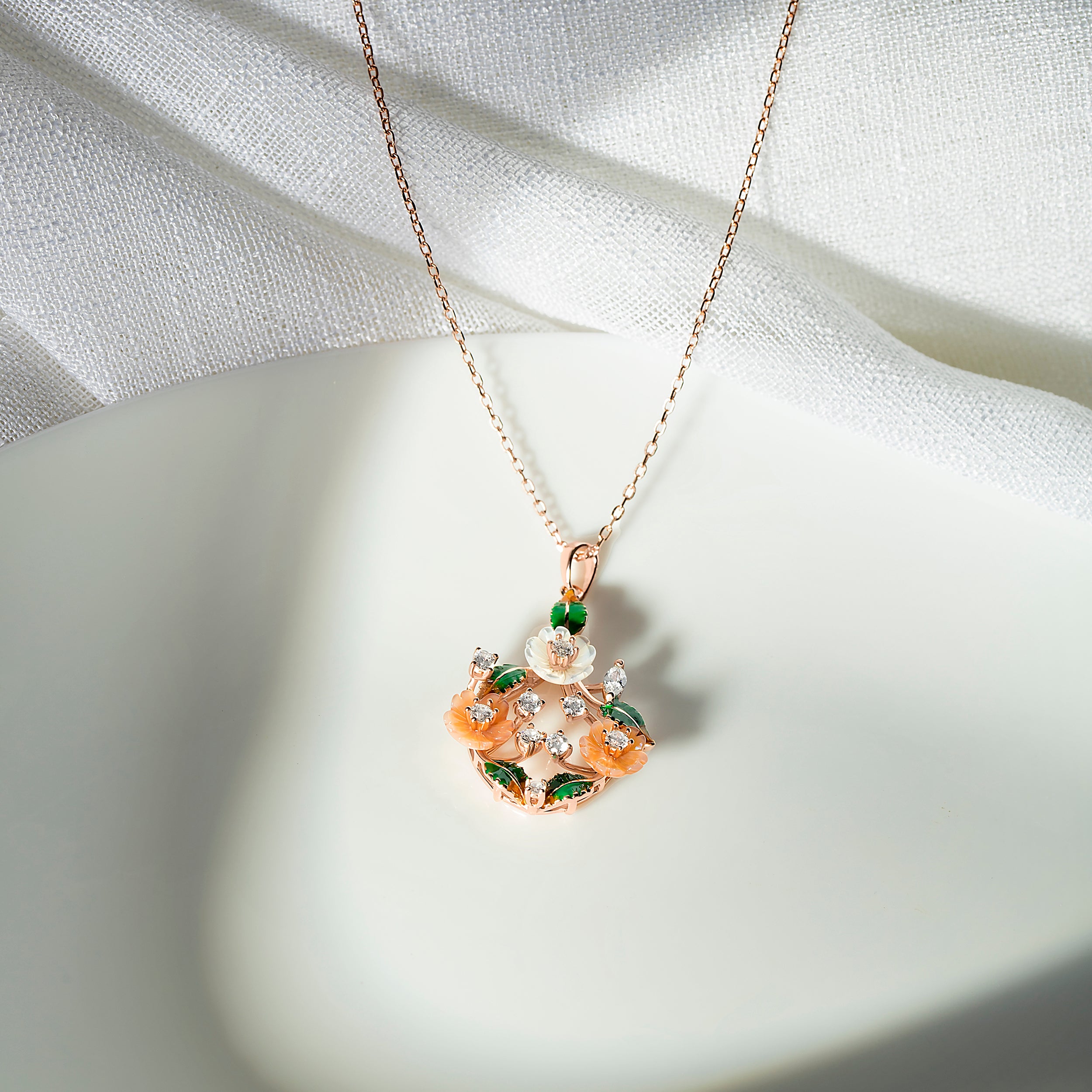 Blossom Elegance: Floral Design Cubic Zirconia Chain Pendant | SKU : 0003110324 , 0003110348, 0003110386 - crash.club by CKC