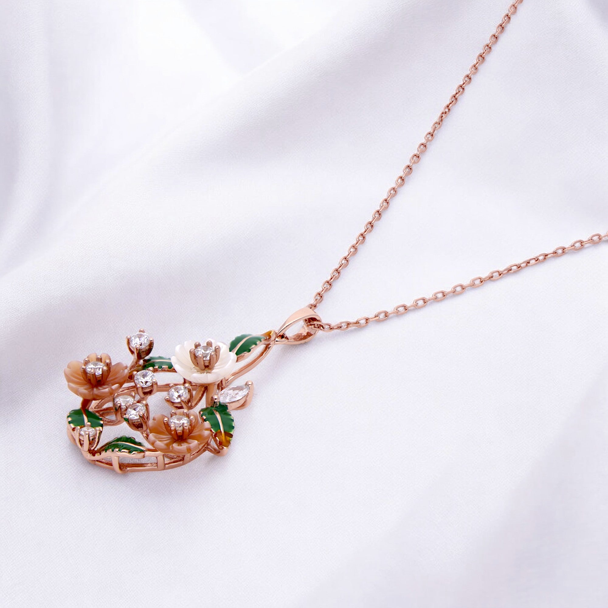 Blossom Elegance: Floral Design Cubic Zirconia Chain Pendant | SKU : 0003110324 , 0003110348, 0003110386