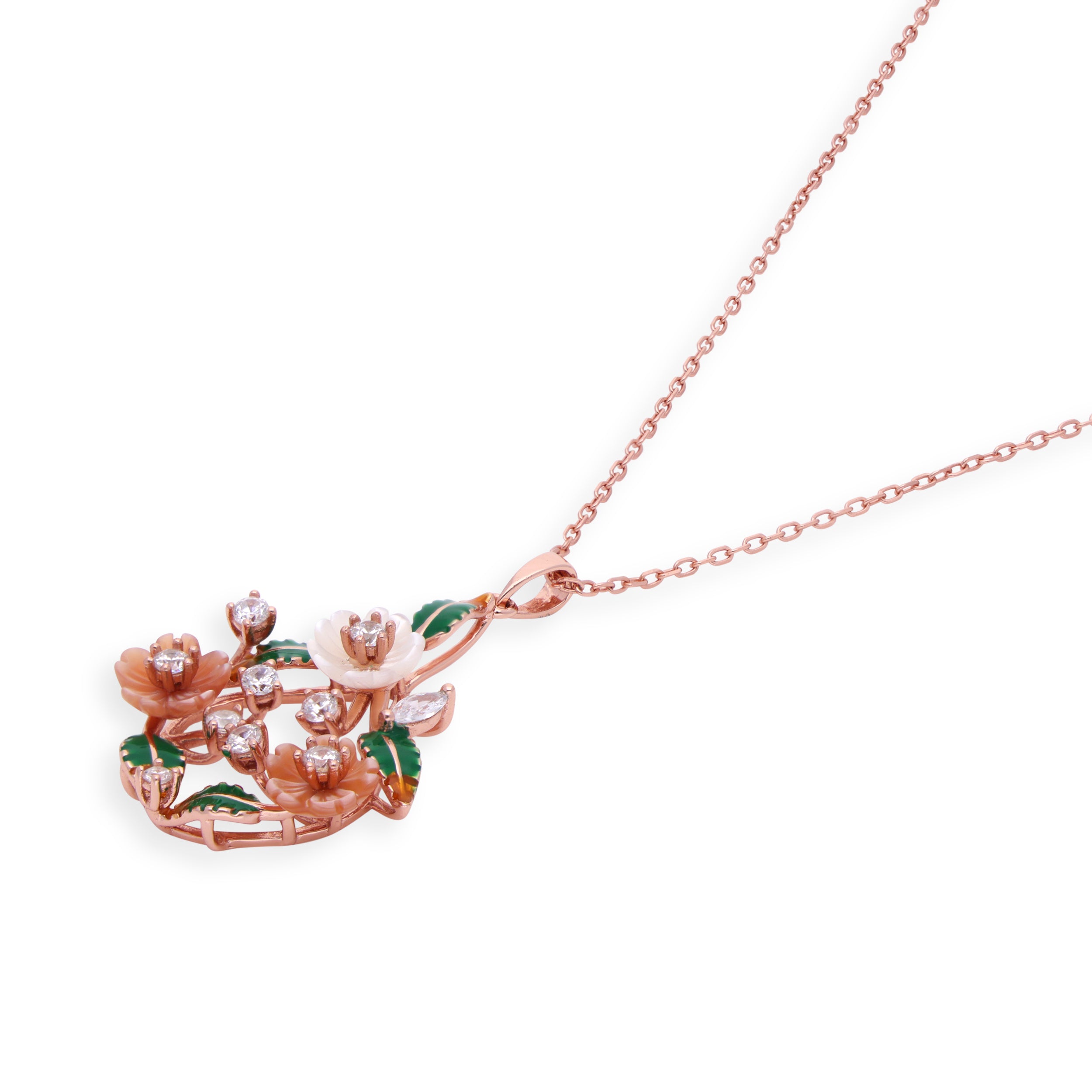 Blossom Elegance: Floral Design Cubic Zirconia Chain Pendant | SKU : 0003110324