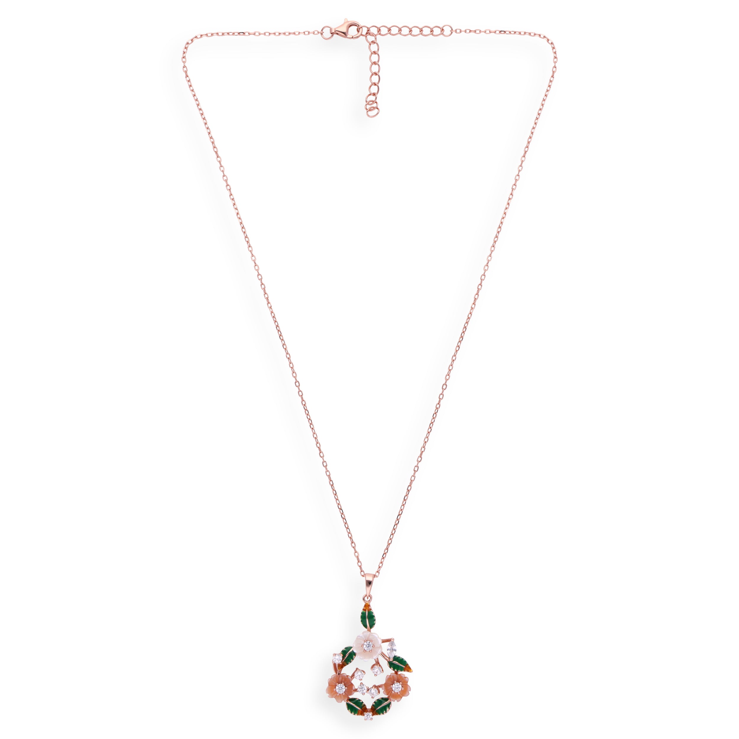 Blossom Elegance: Floral Design Cubic Zirconia Chain Pendant | SKU : 0003110324
