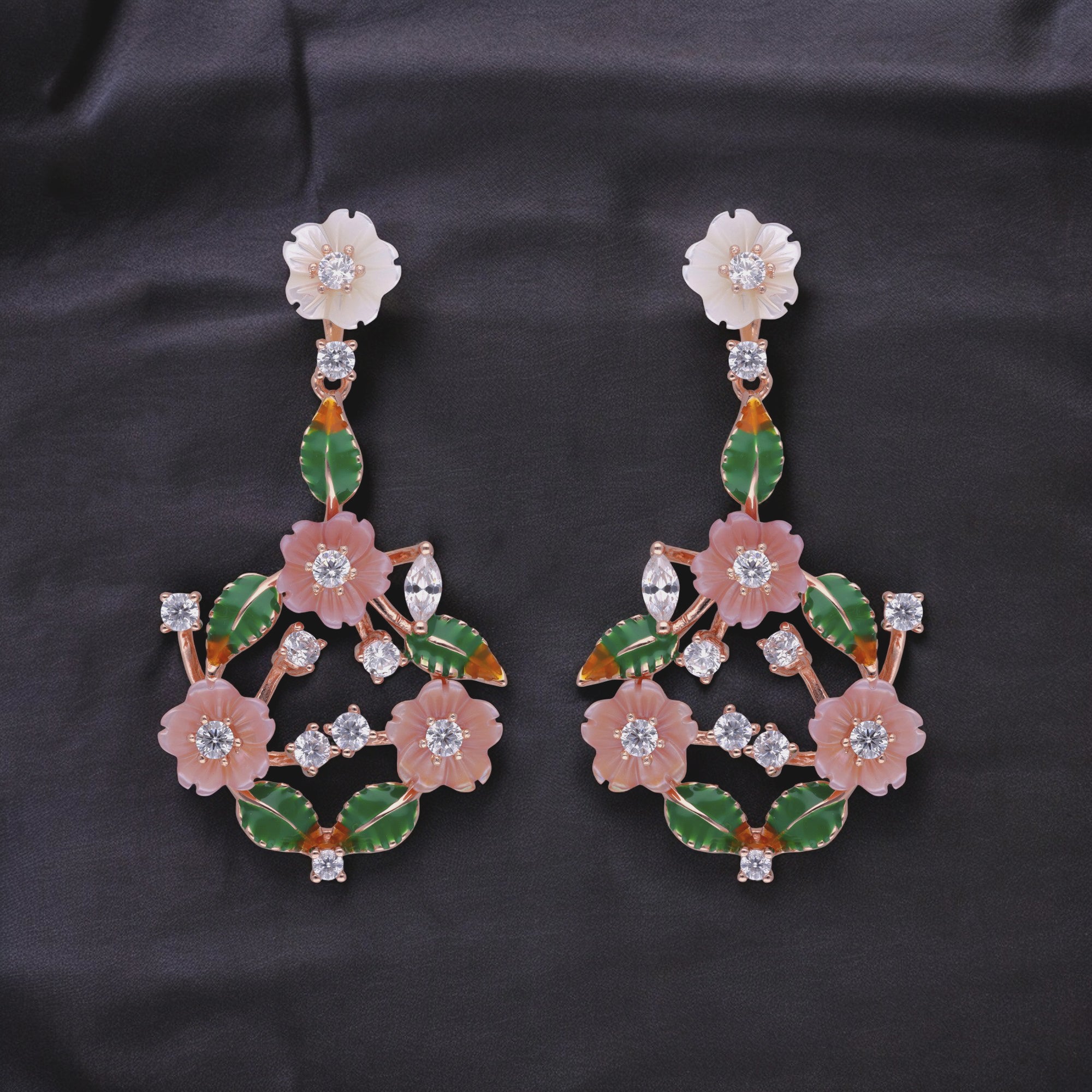 Floral Sparkle: Cubic Zirconia Floral Design Eardrops | SKU : 0003110331, 0003110379, 0003110416