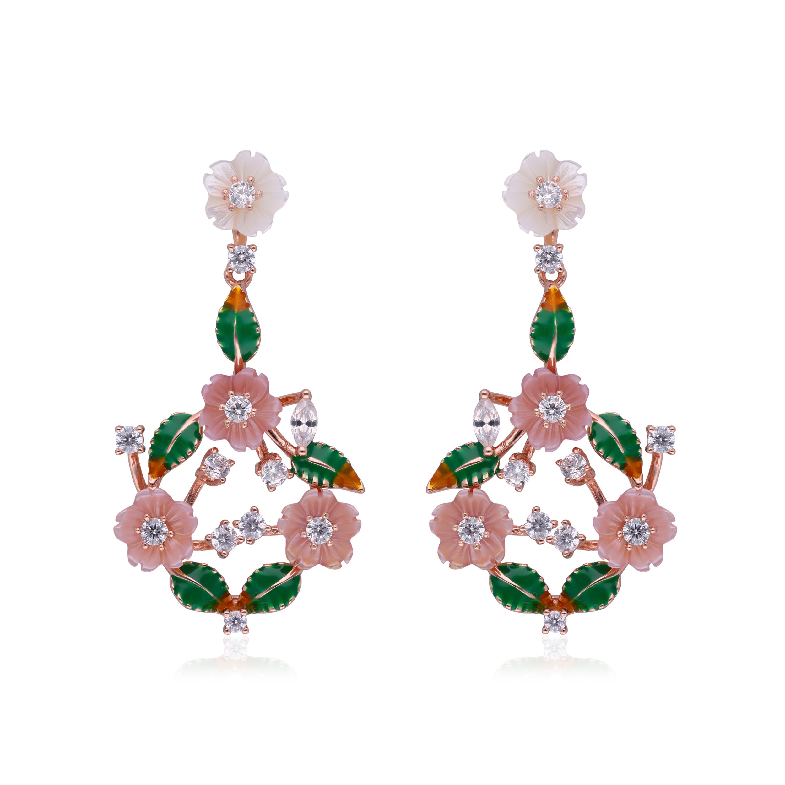 Floral Sparkle: Cubic Zirconia Floral Design Eardrops | SKU : 0003110331, 0003110379, 0003110416