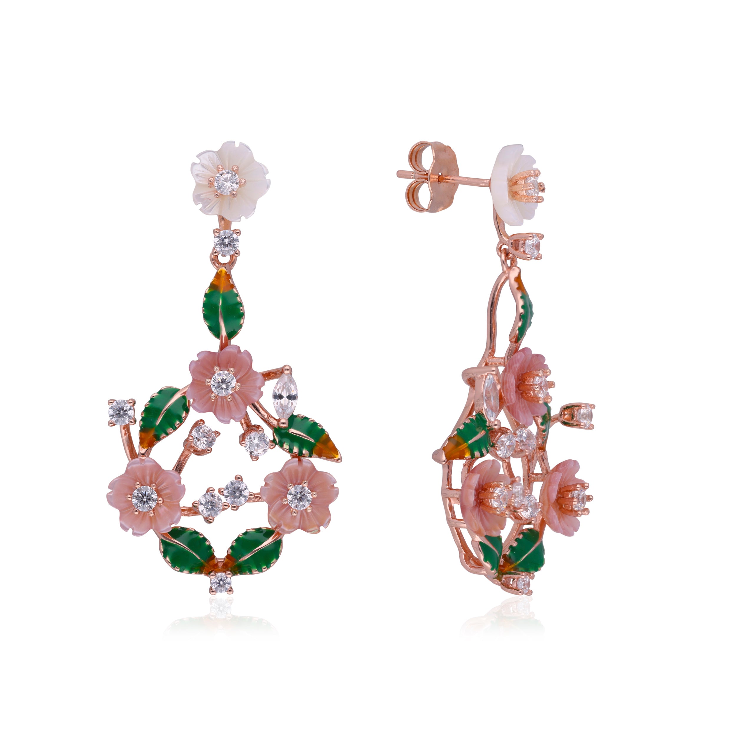 Floral Sparkle: Cubic Zirconia Floral Design Eardrops | SKU : 0003110331, 0003110379, 0003110416