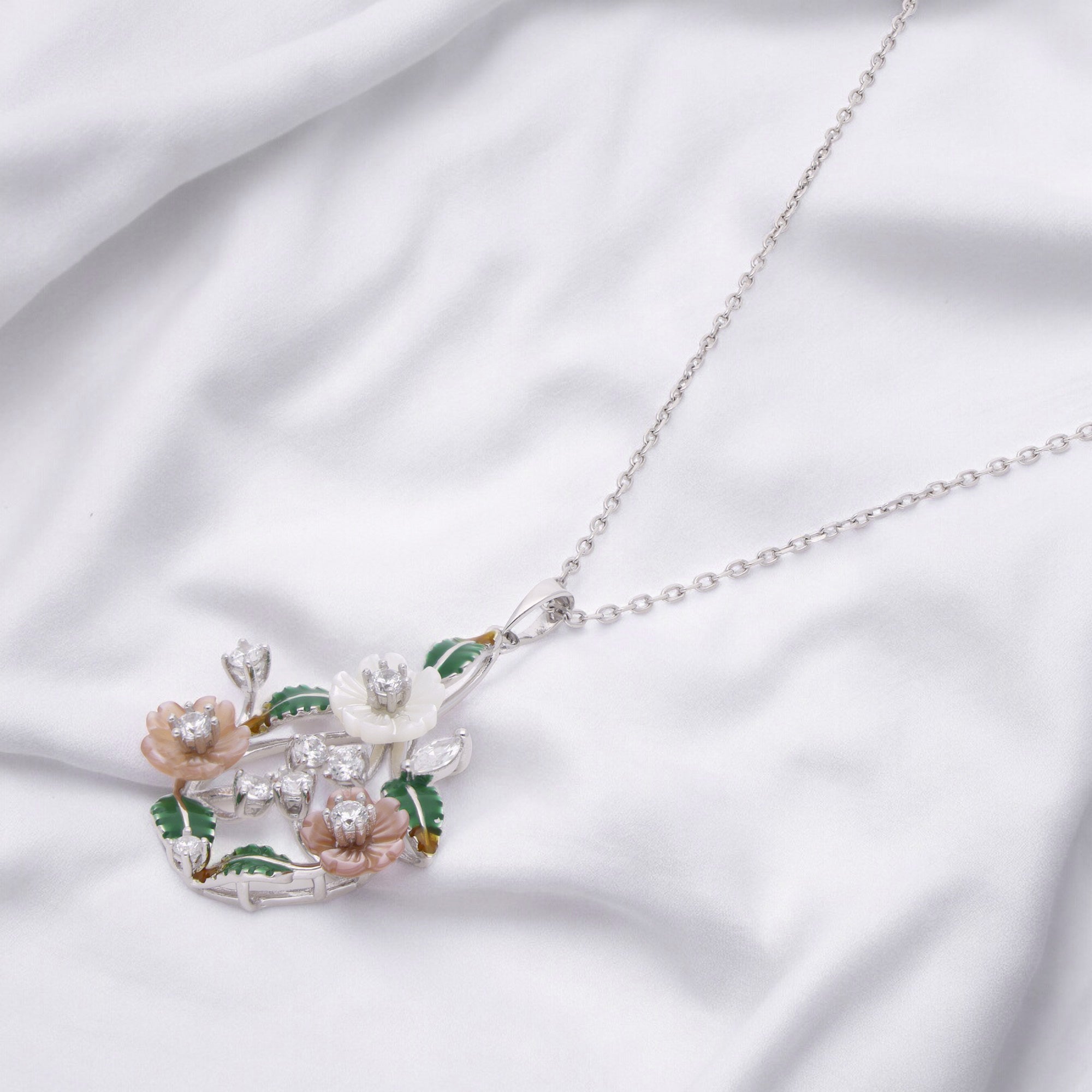 Blossom Elegance: Floral Design Cubic Zirconia Chain Pendant | SKU : 0003110324 , 0003110348, 0003110386