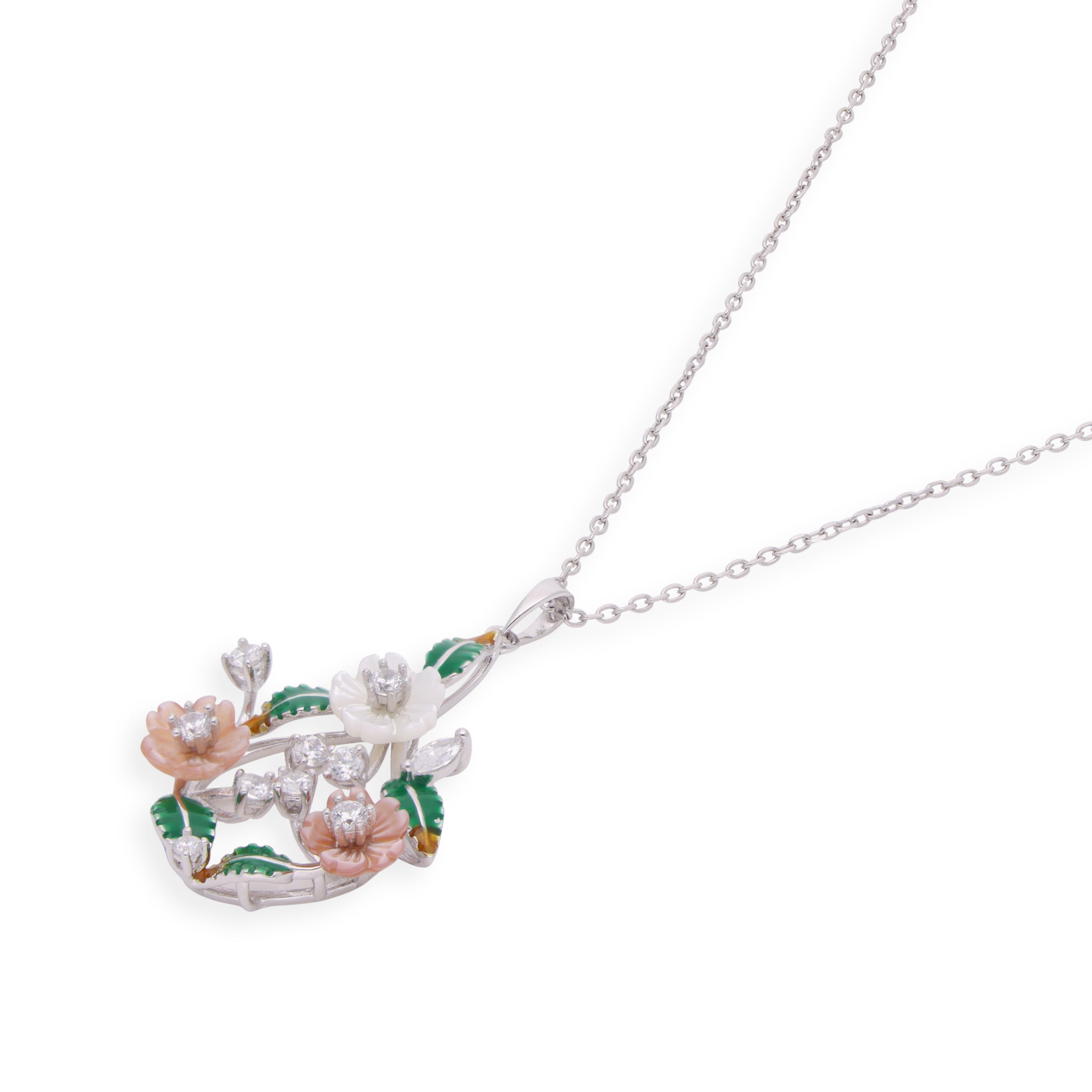 Blossom Elegance: Floral Design Cubic Zirconia Chain Pendant | SKU : 0003110324 , 0003110348, 0003110386 - crash.club by CKC