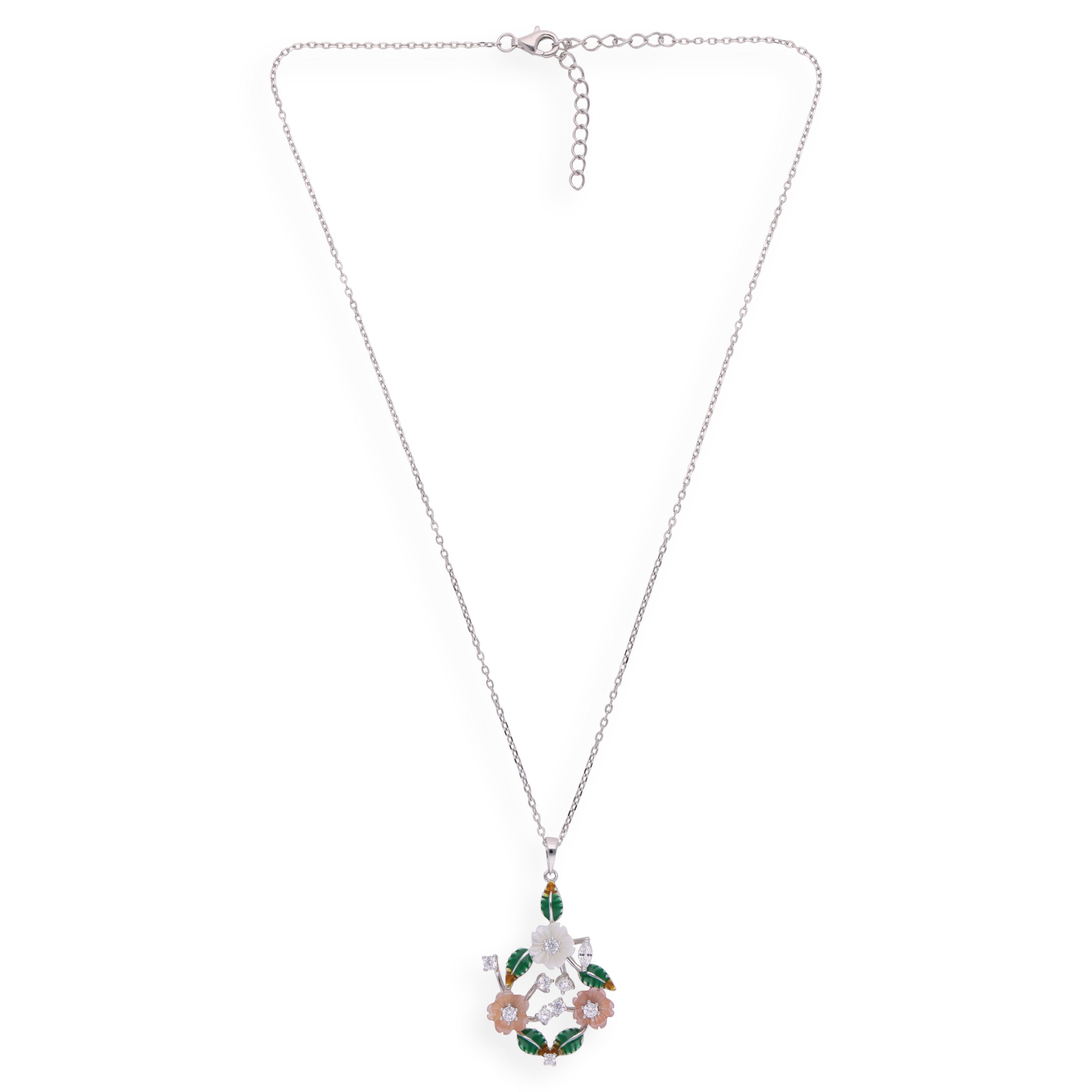 Blossom Elegance: Floral Design Cubic Zirconia Chain Pendant | SKU : 0003110324 , 0003110348, 0003110386 - crash.club by CKC