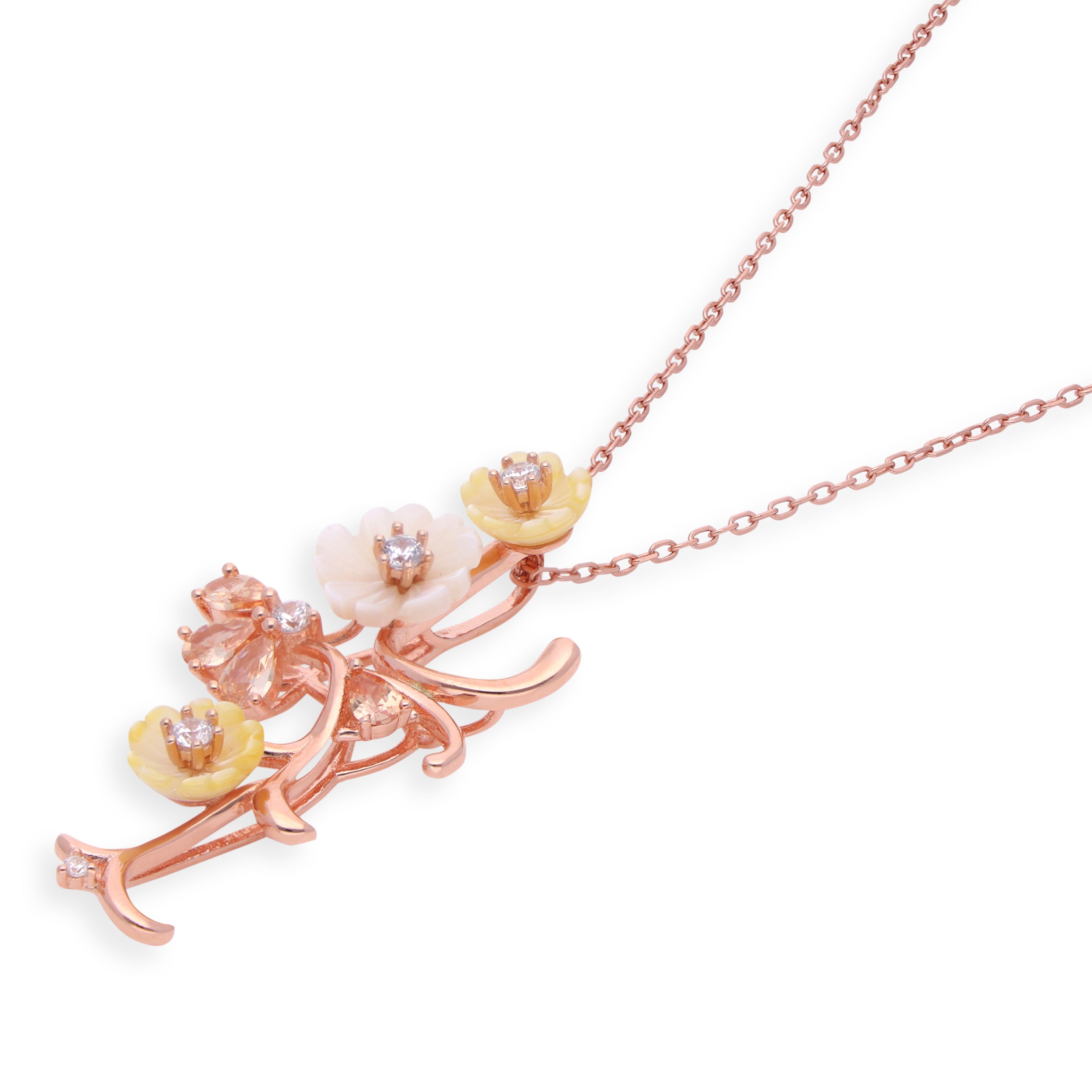 Elegant Sterling Silver 925 Rose Gold Floral Pendant Necklace | SKU : 0003110430, 0003110423, 0003110454